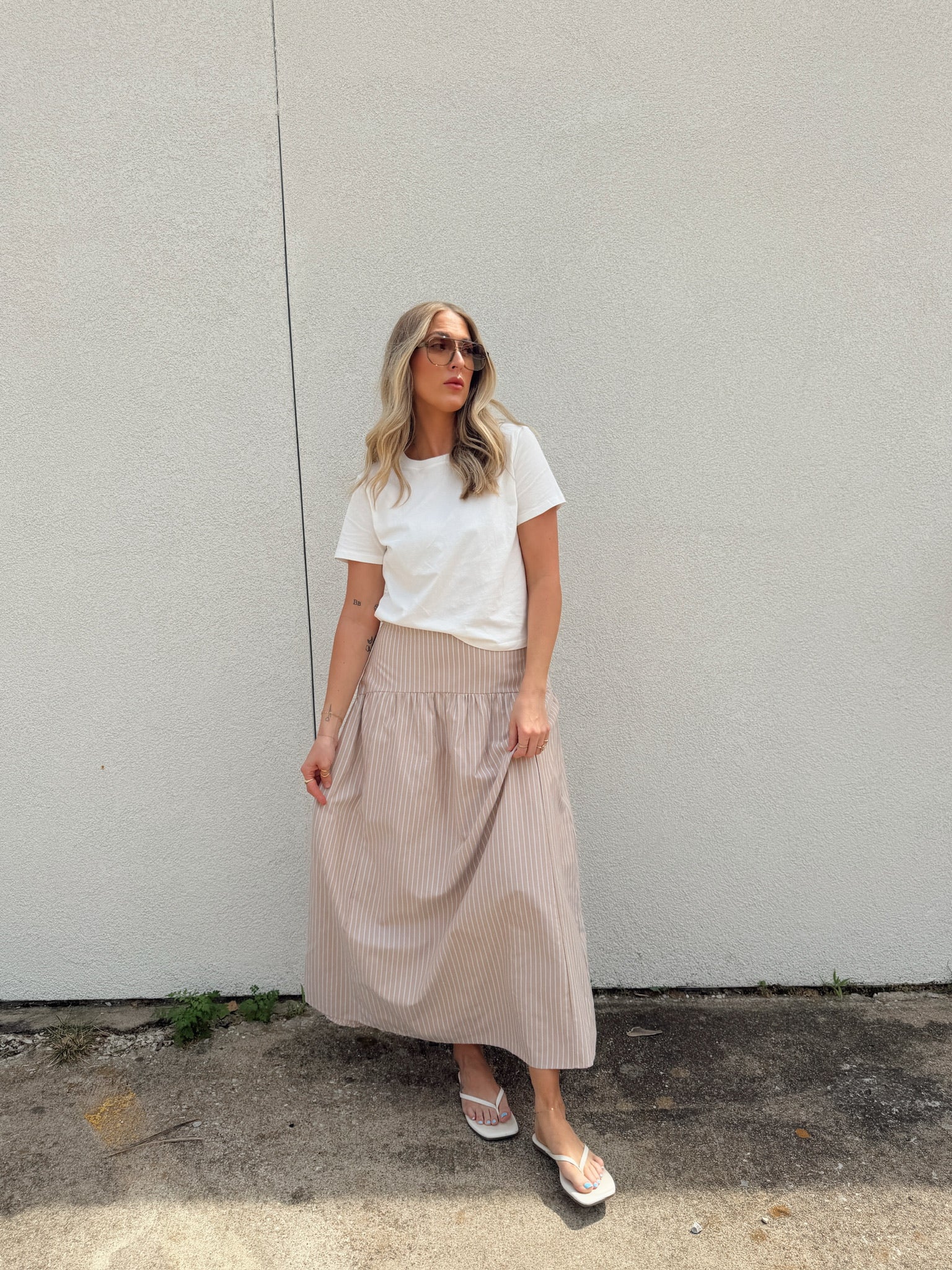 Set Your Sails Skirt - Taupe/Blue Stripe