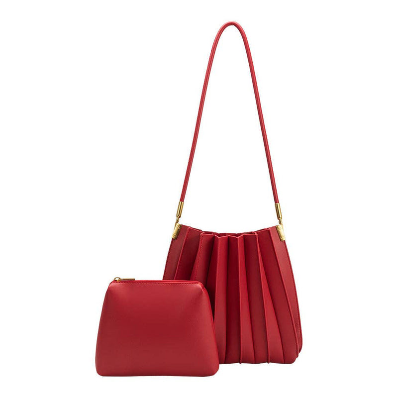 Melie Bianco Carrie Red Pleated Vegan Shoulder Bag