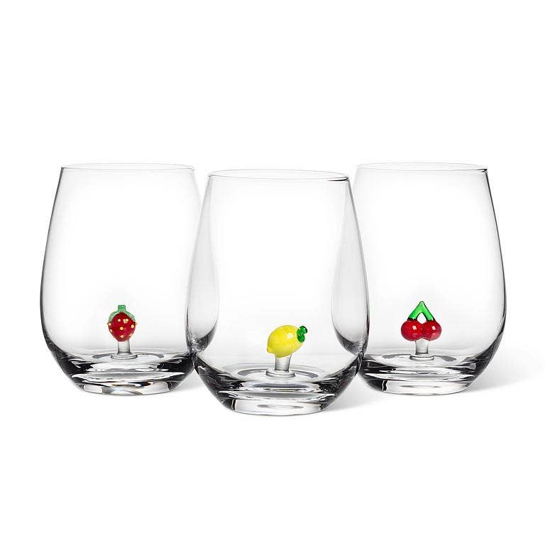 Lemon Icon Stemless Wine Glass - 4.5"H (20oz)