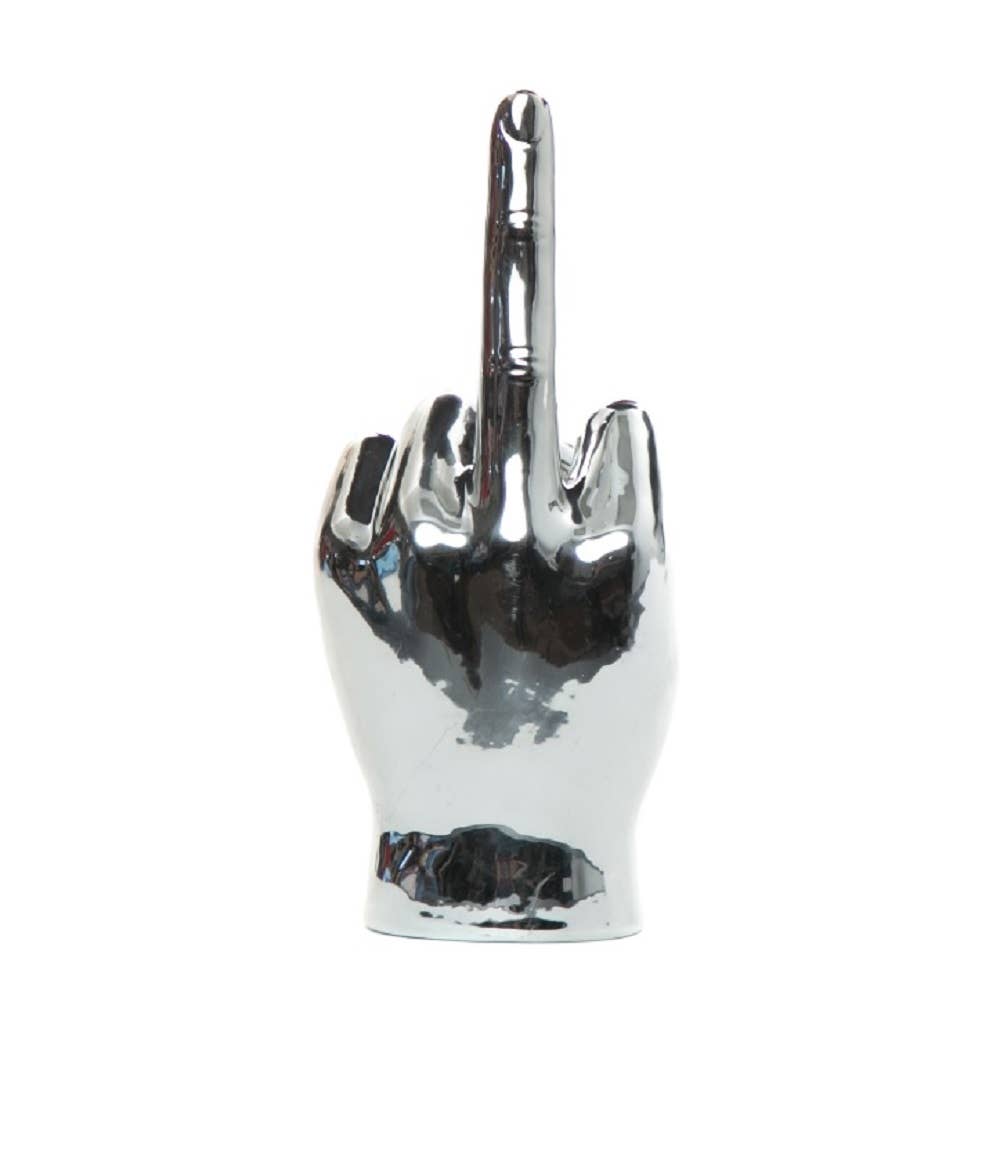 Silver Middle Finger Tabletop Sculpture - 9" long