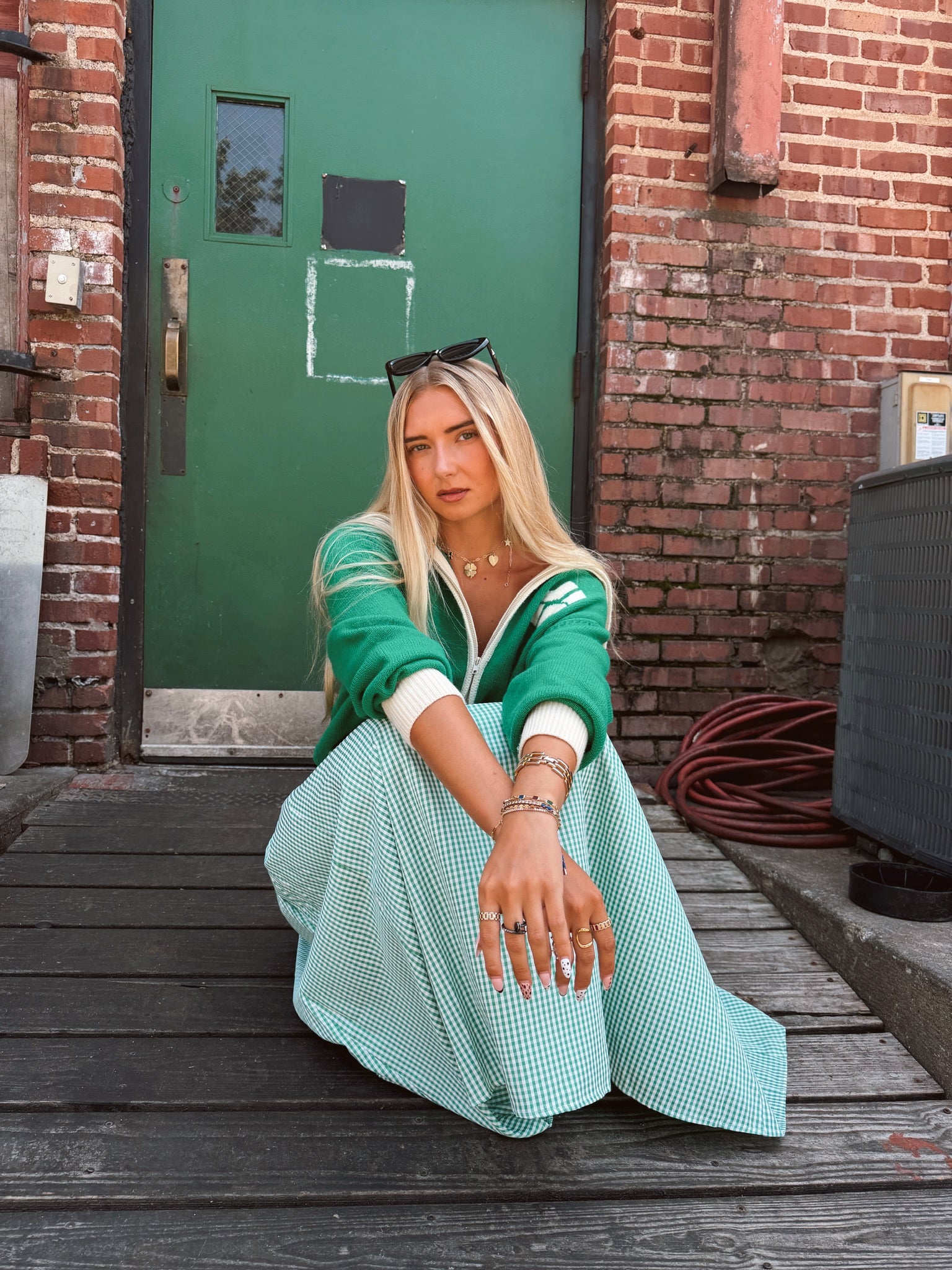 Set Your Sails Skirt - Green Gingham