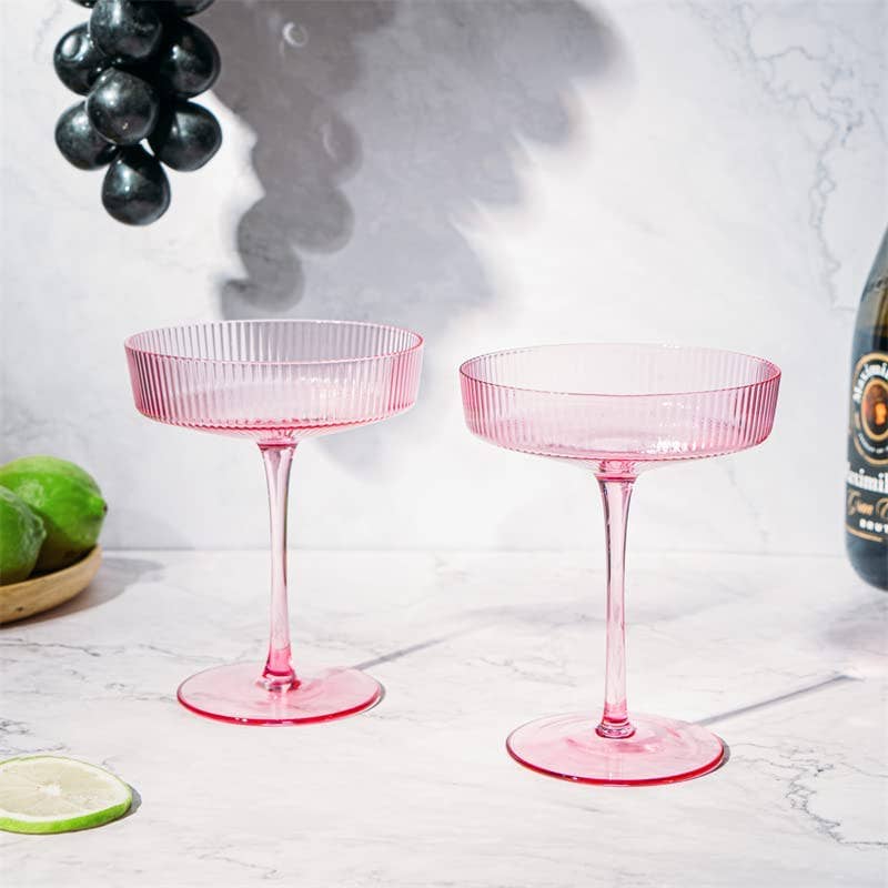 Pink Ripple Cocktail & Champagne Coupe Glasses - Set of 2