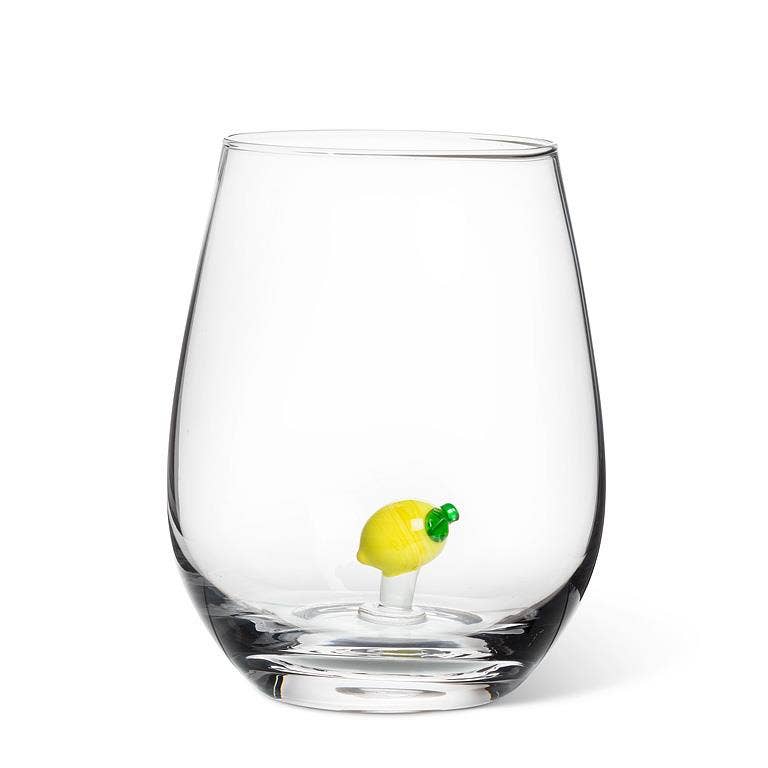 Lemon Icon Stemless Wine Glass - 4.5"H (20oz)