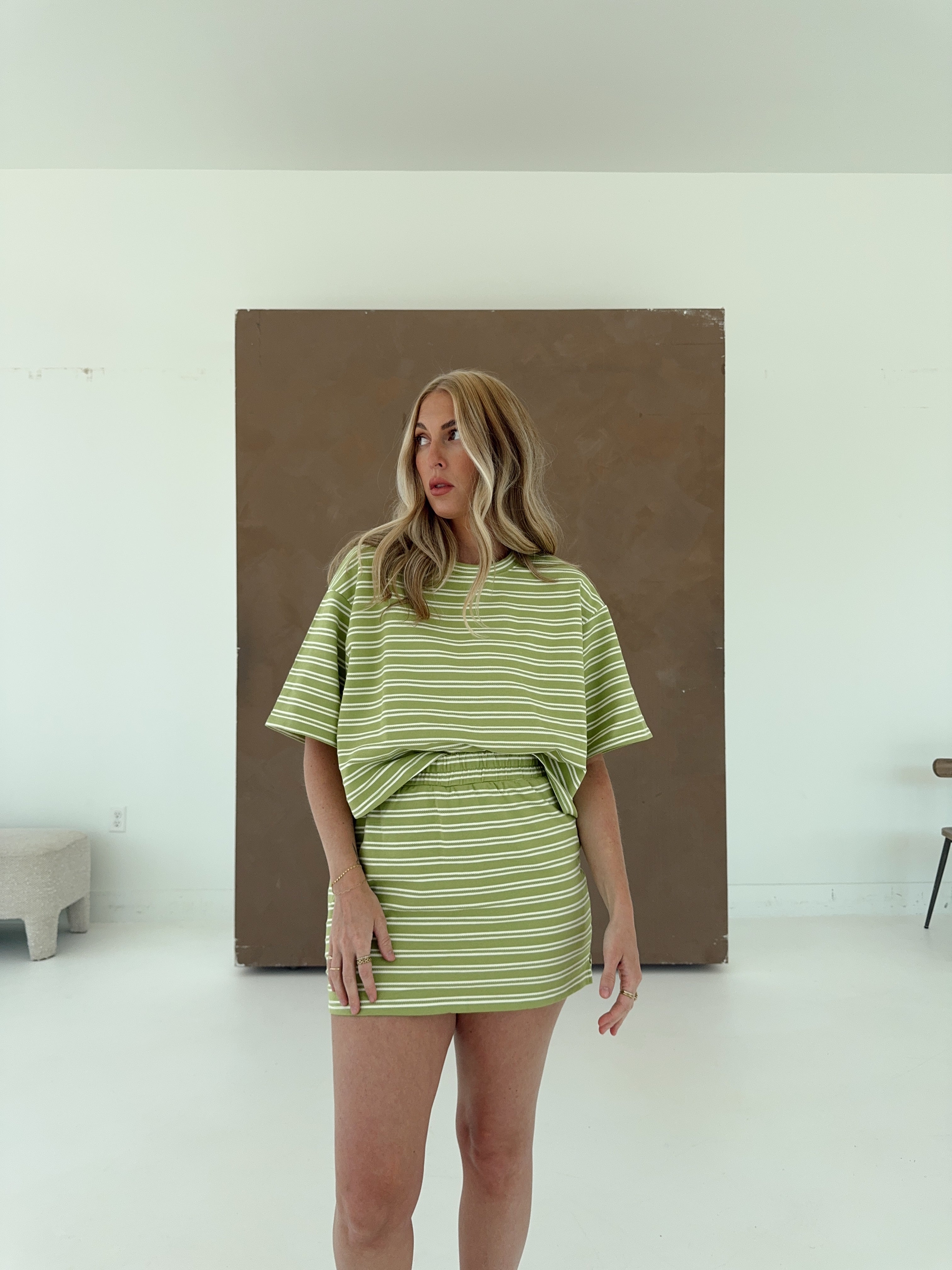 green and white stripe lounge skort set