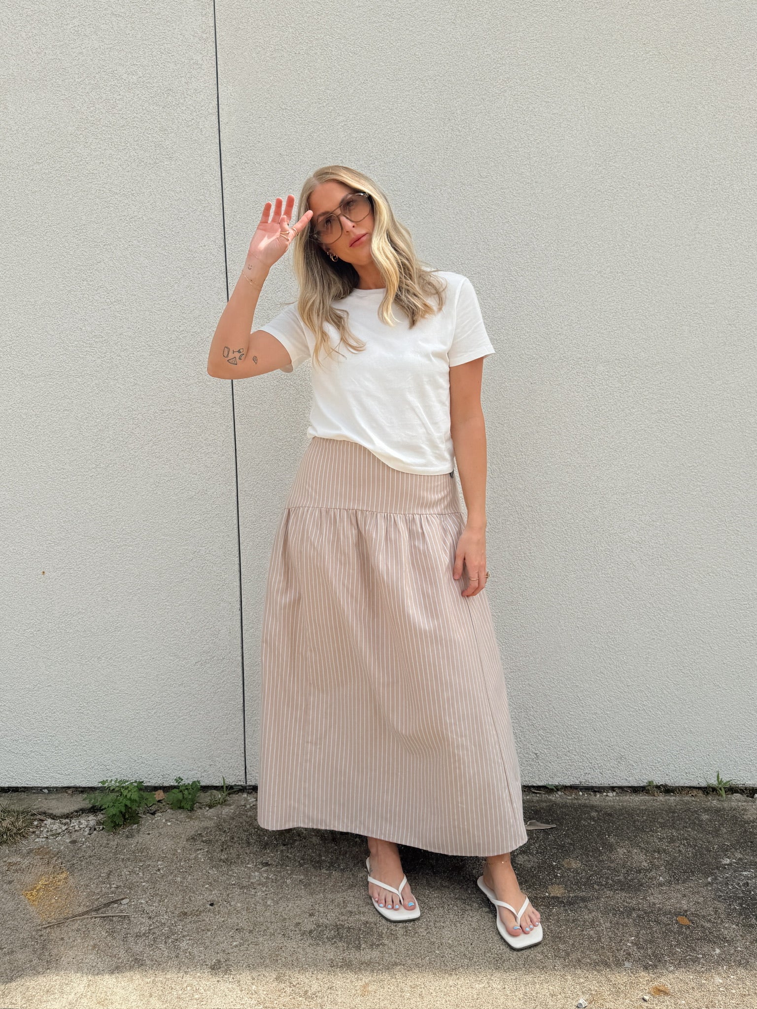 Set Your Sails Skirt - Taupe/Blue Stripe