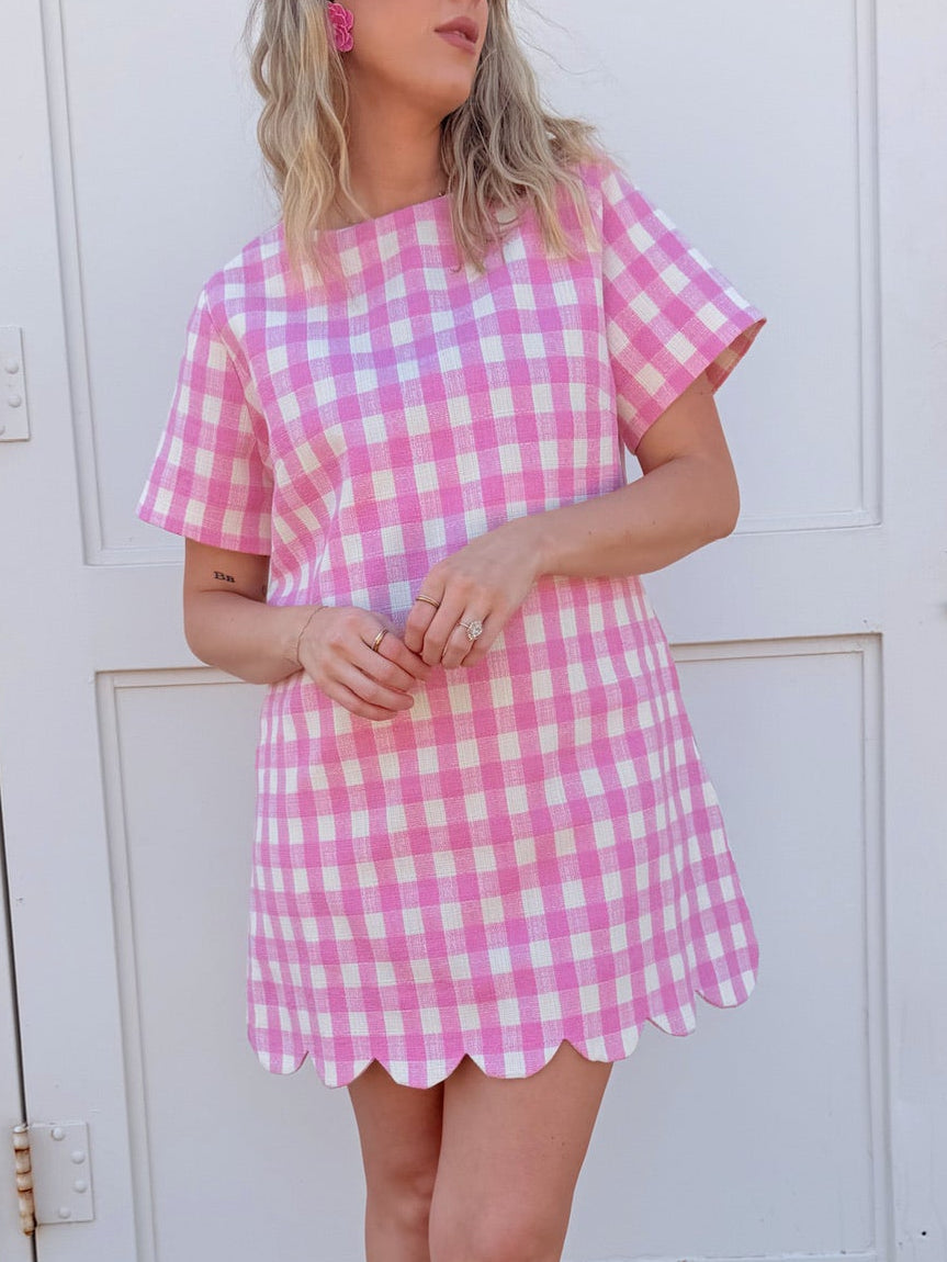 Pink Picnic Scallop Hem Dress