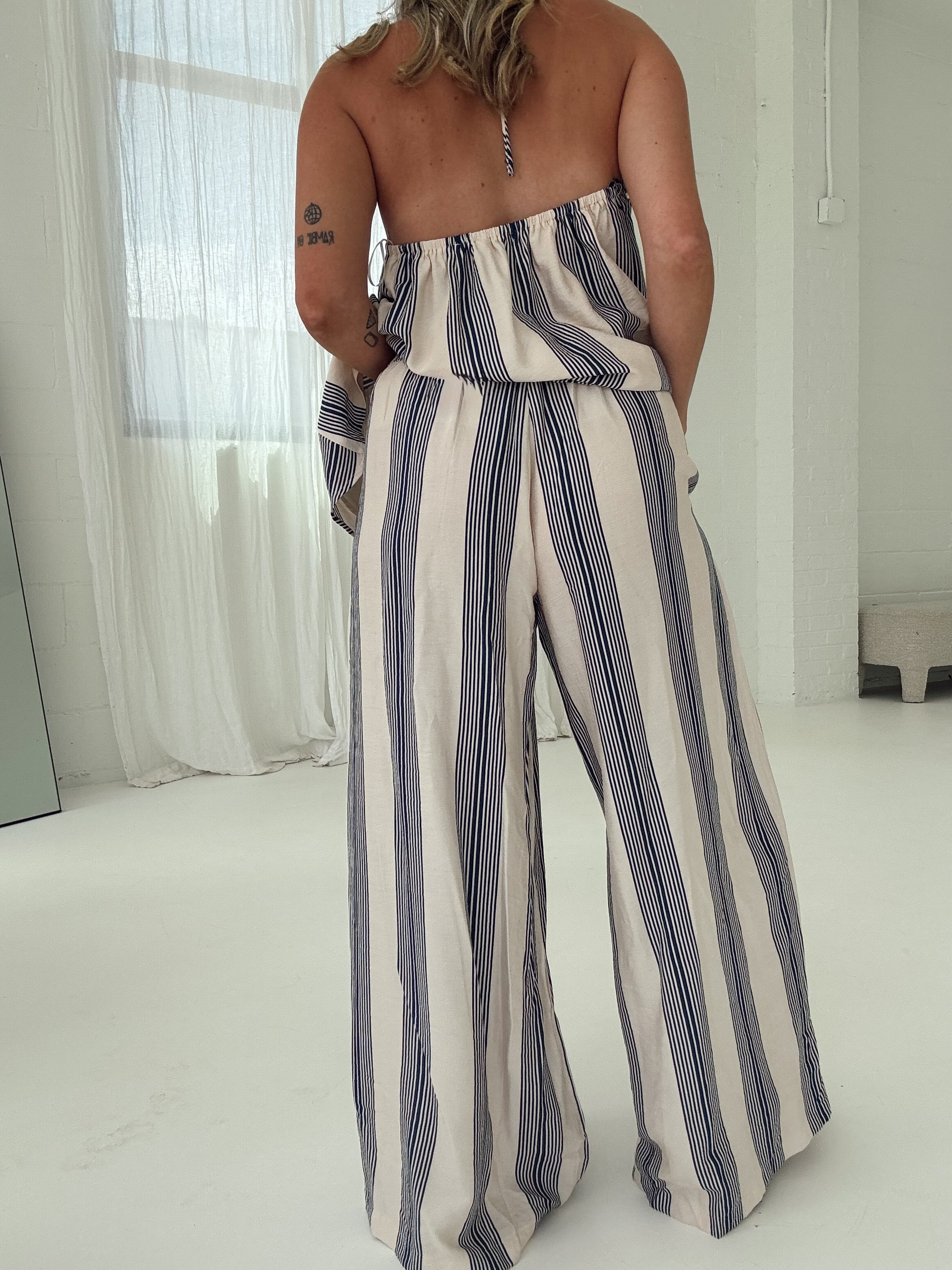 Bri Flowy Pant - Navy Stripe