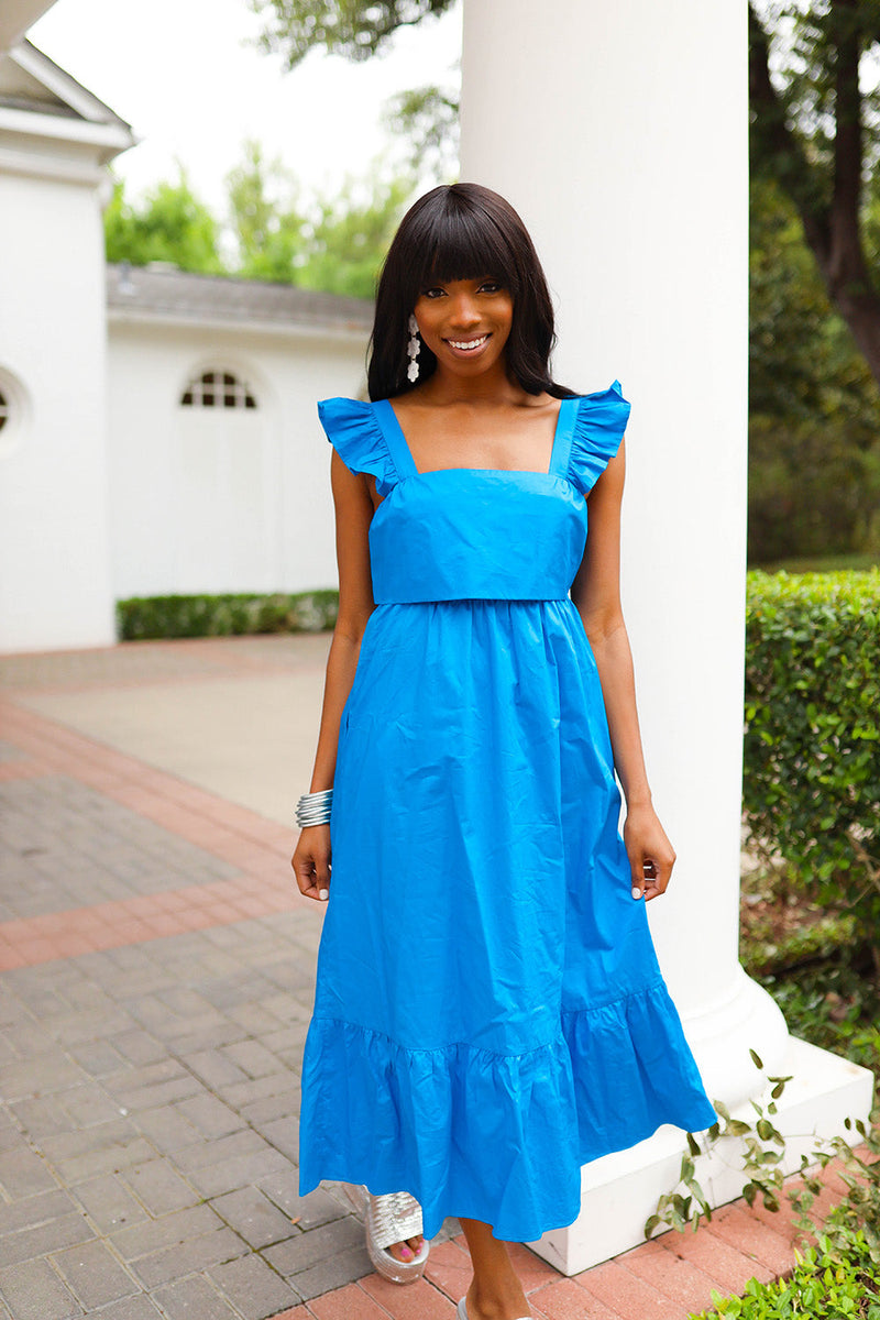 Beverly Ruffle Sleeve Midi Dress - Cobalt