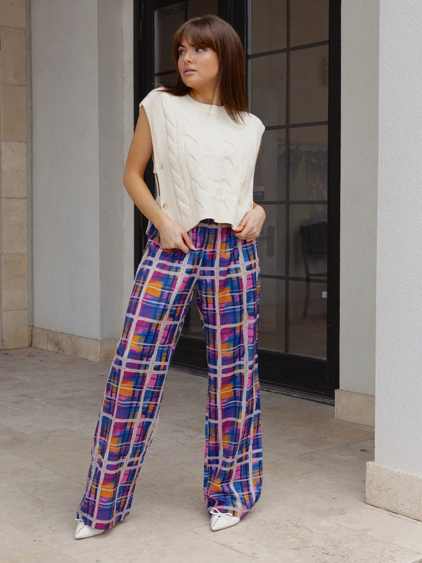 Billie Plaid Satin Pants