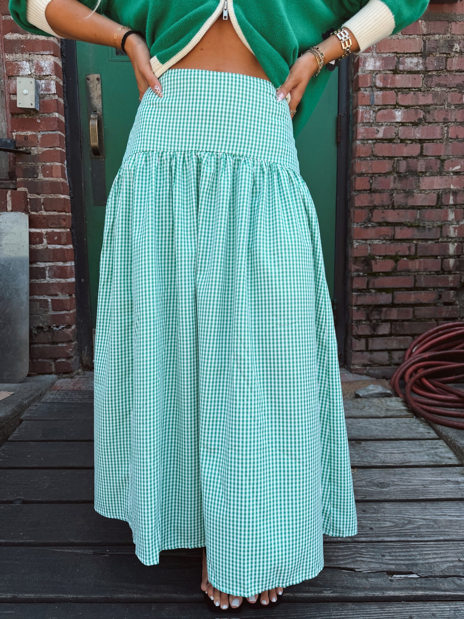 Set Your Sails Skirt - Green Gingham