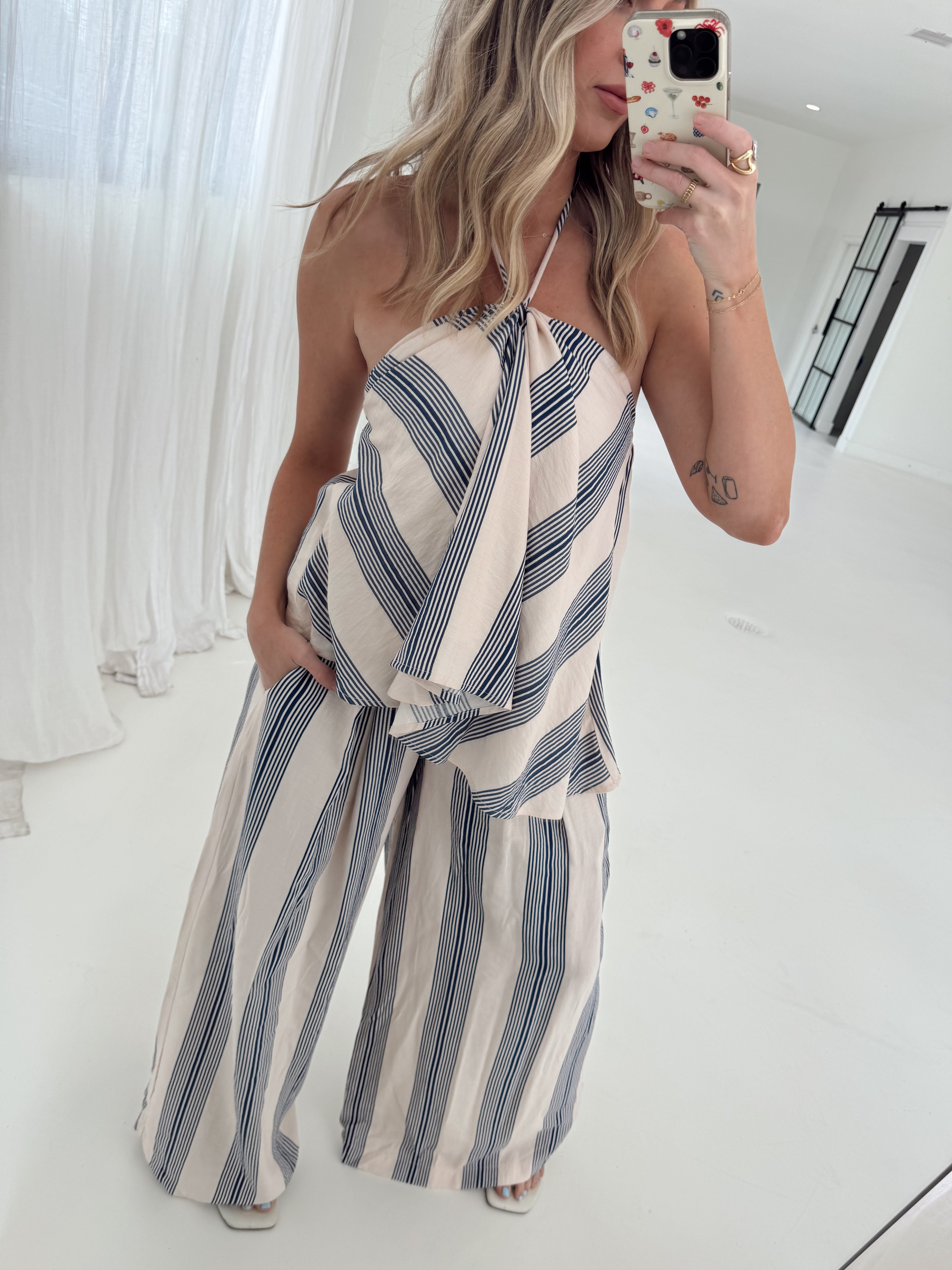 Bri Flowy Pant - Navy Stripe