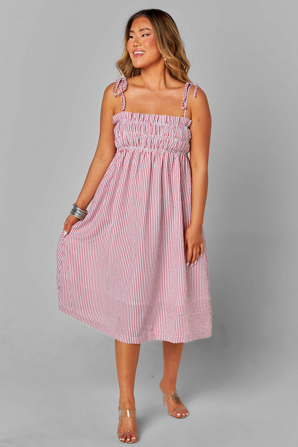 Lexi Tie-Shoulder Midi Dress - Dusty Pink
