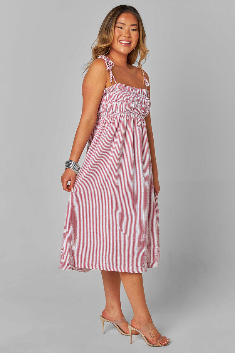 Lexi Tie-Shoulder Midi Dress - Dusty Pink