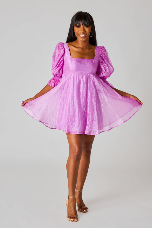 Betsy Puff Sleeve Babydoll Dress - Lavender