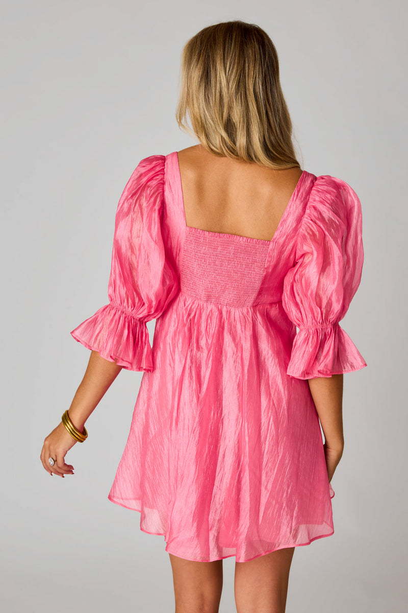 Betsy Puff Sleeve Babydoll Dress - Pink