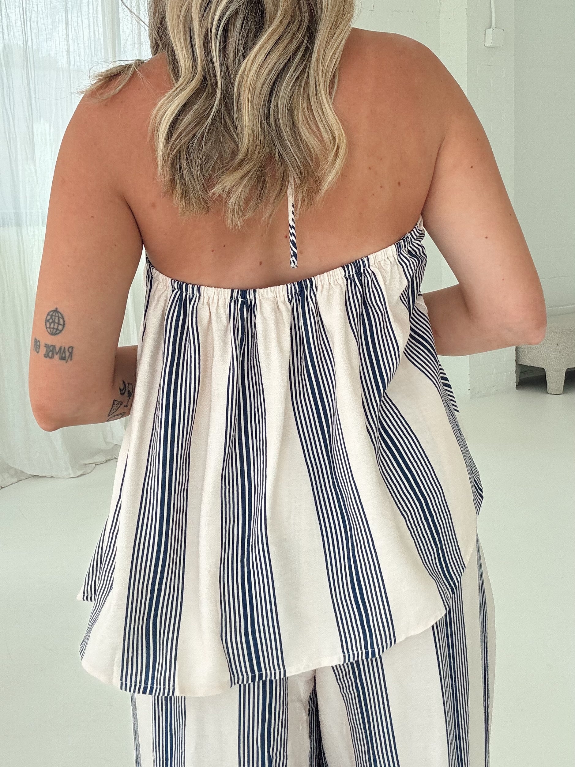 Bri Halter Top - Navy Stripe