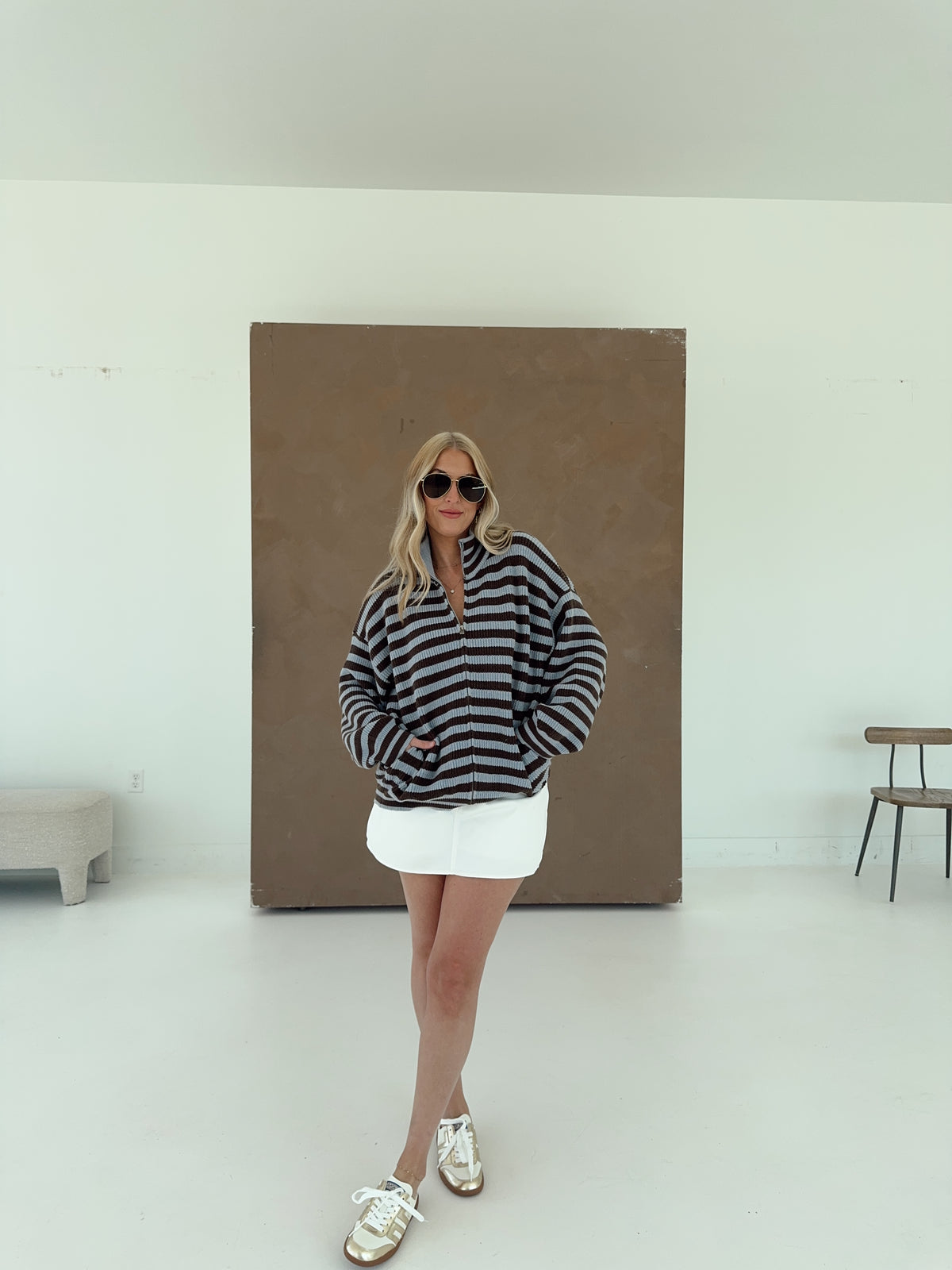 Lyla Long Sleeve Stripe Sweater Jacket