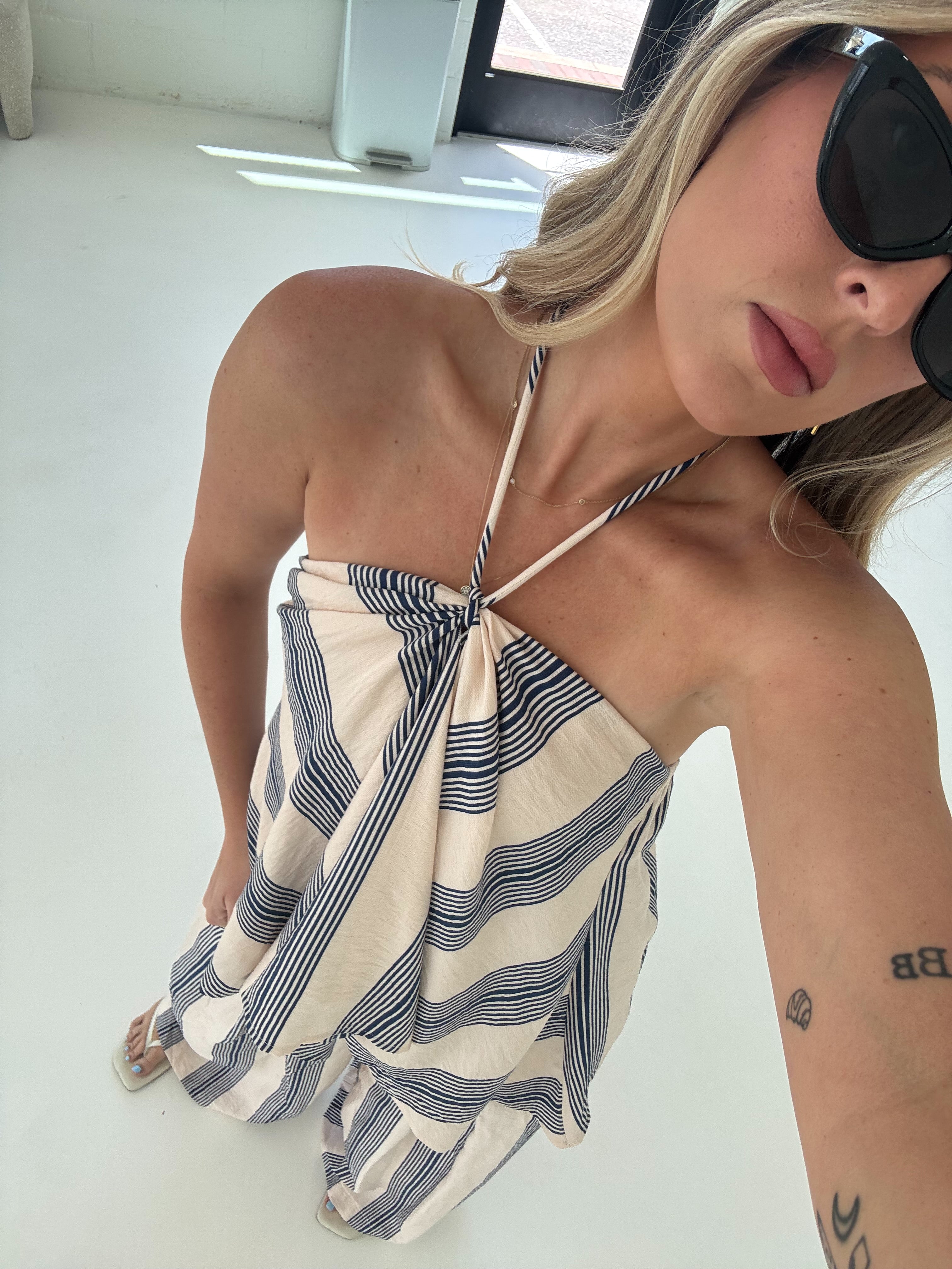 Bri Halter Top - Navy Stripe