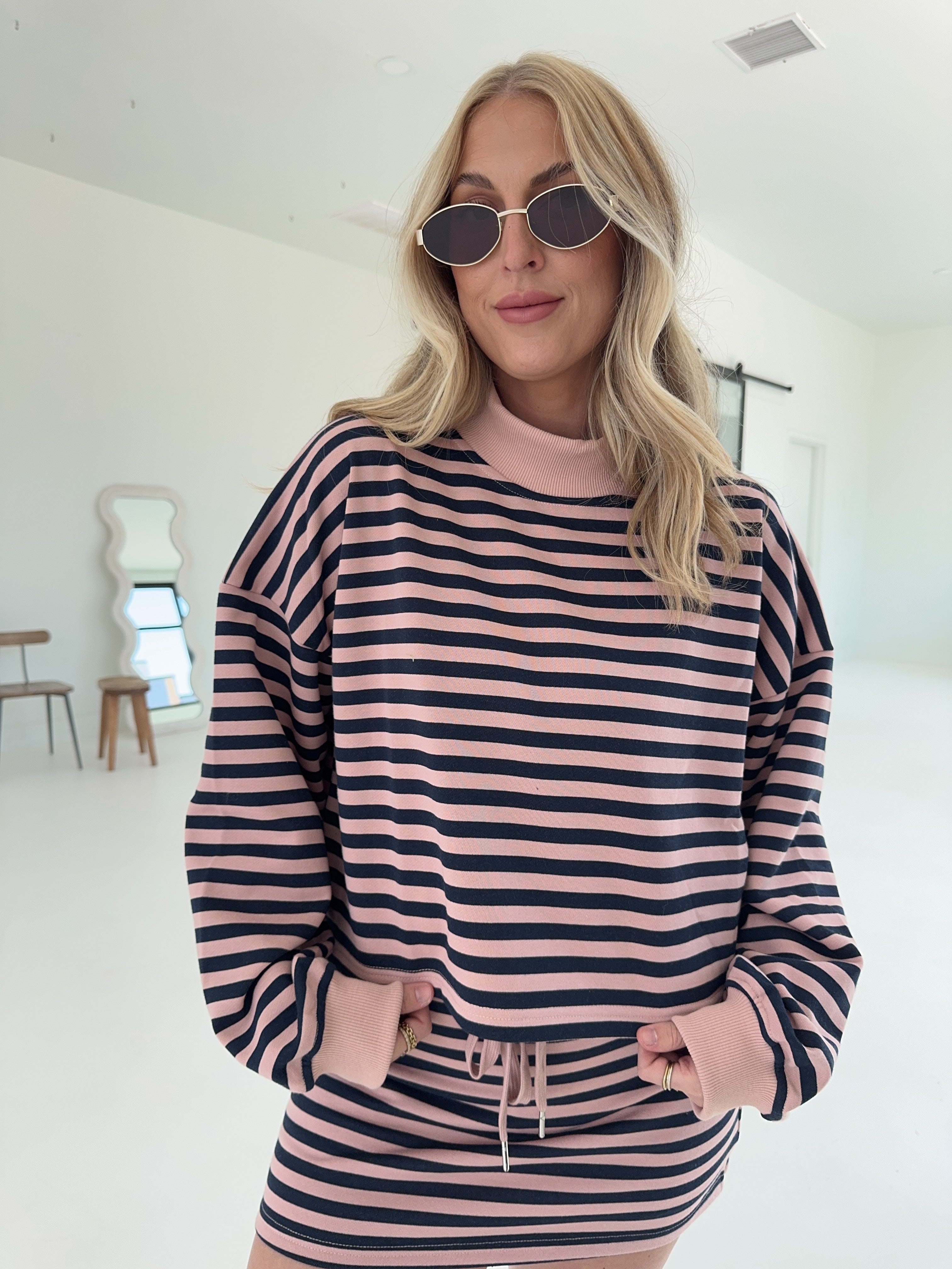 Weekender Long Sleeve Stripe Top - Blush/Navy