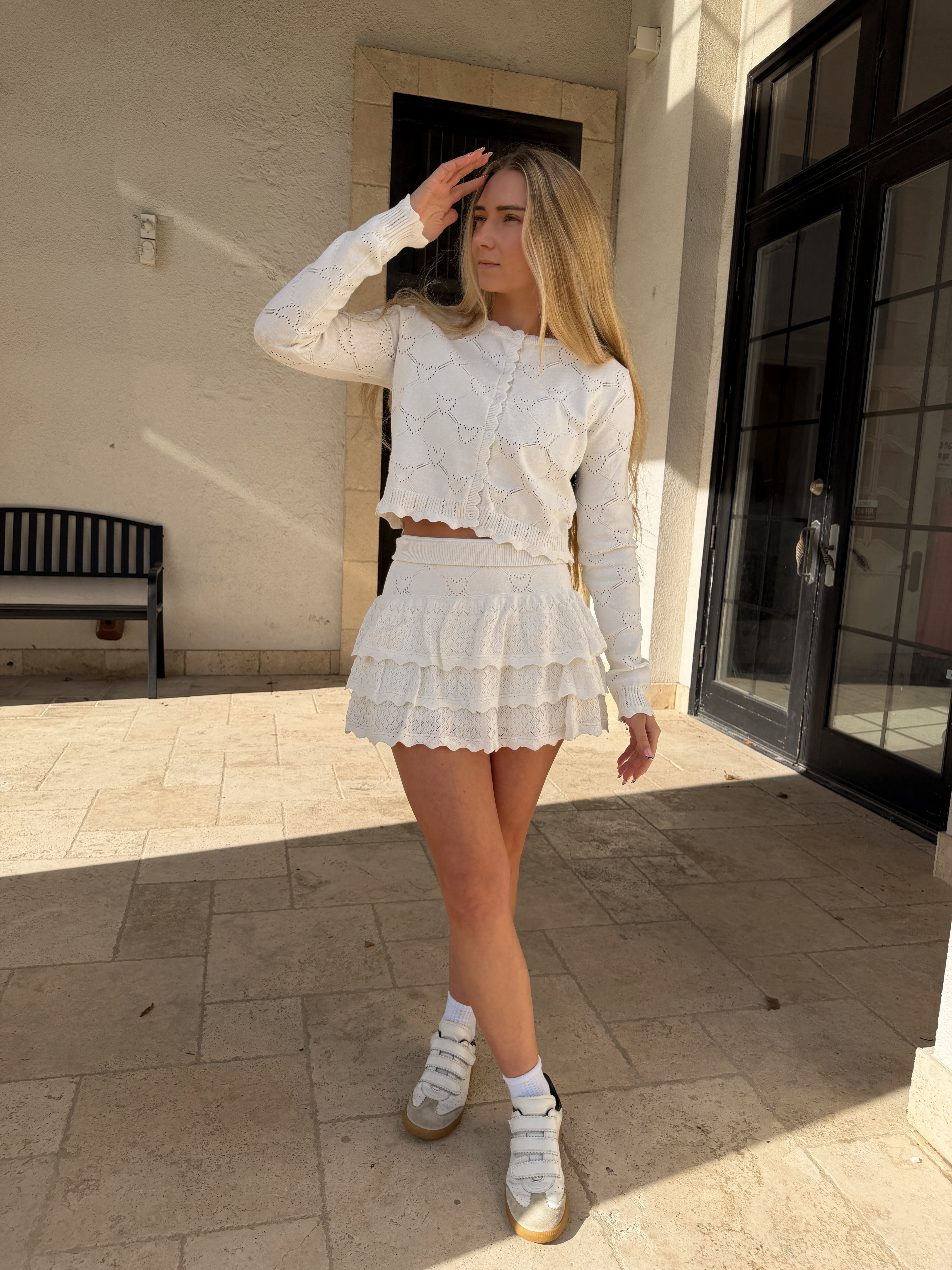 Heart Knit Cardigan and Mini Skirt Set