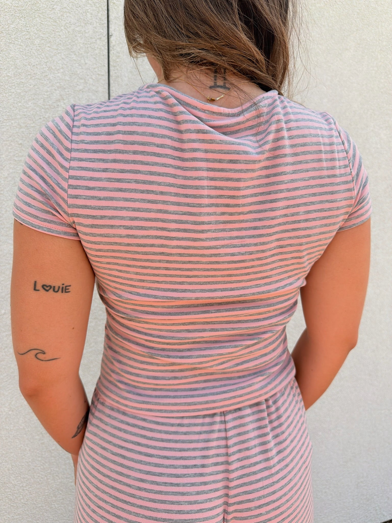 Brady Striped Button Up Top - Pink/Grey