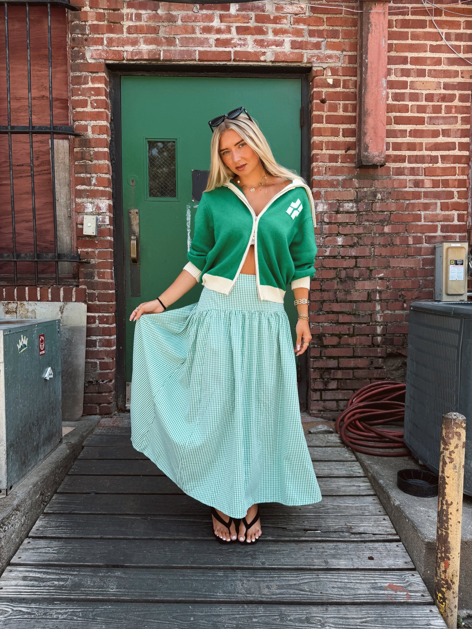 Set Your Sails Skirt - Green Gingham