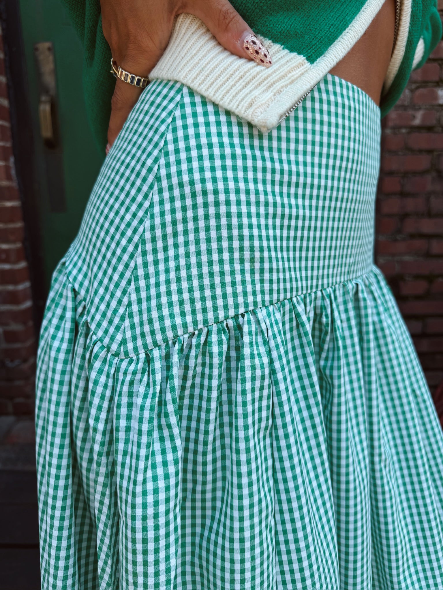 Set Your Sails Skirt - Green Gingham