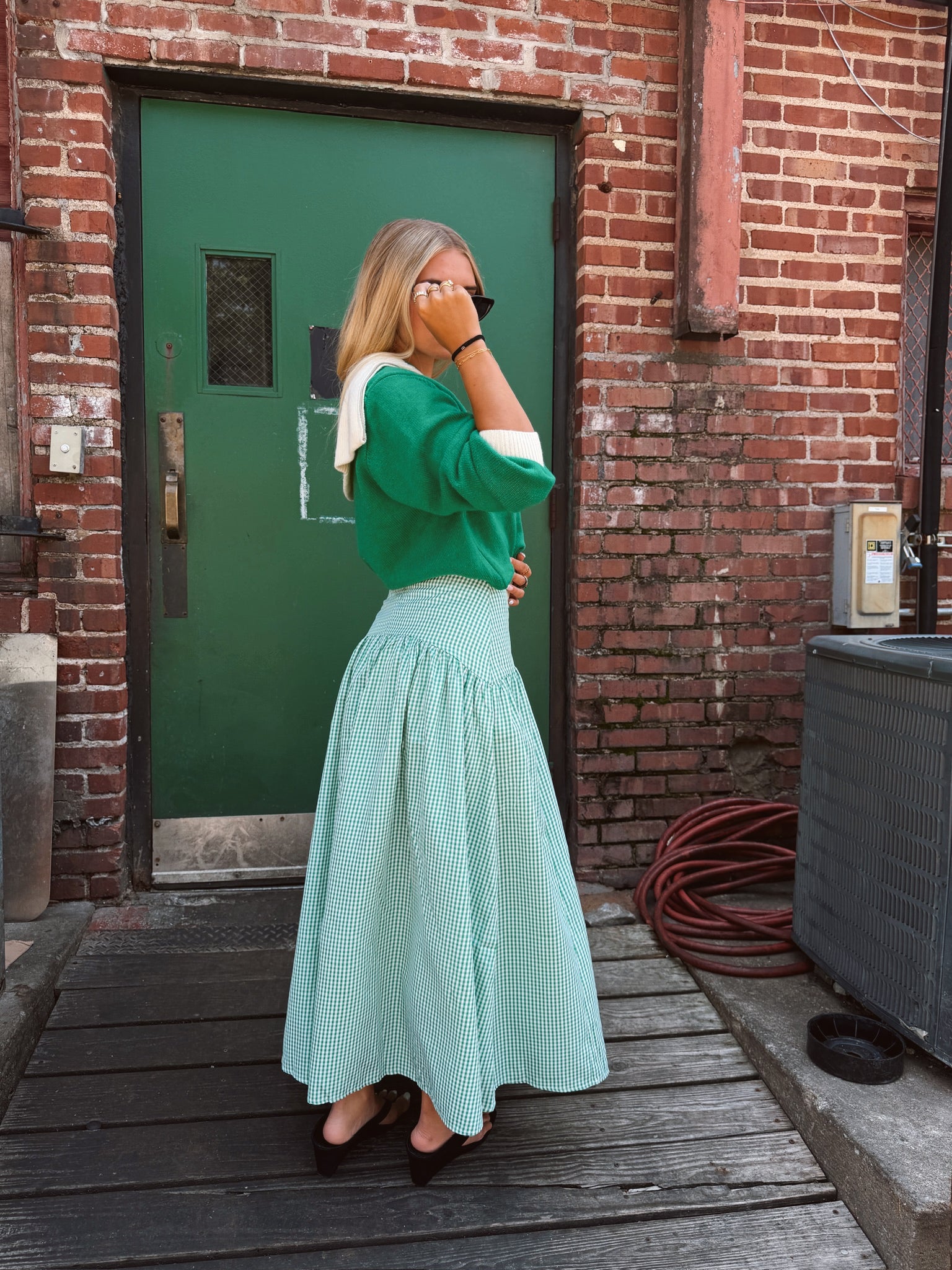 Set Your Sails Skirt - Green Gingham