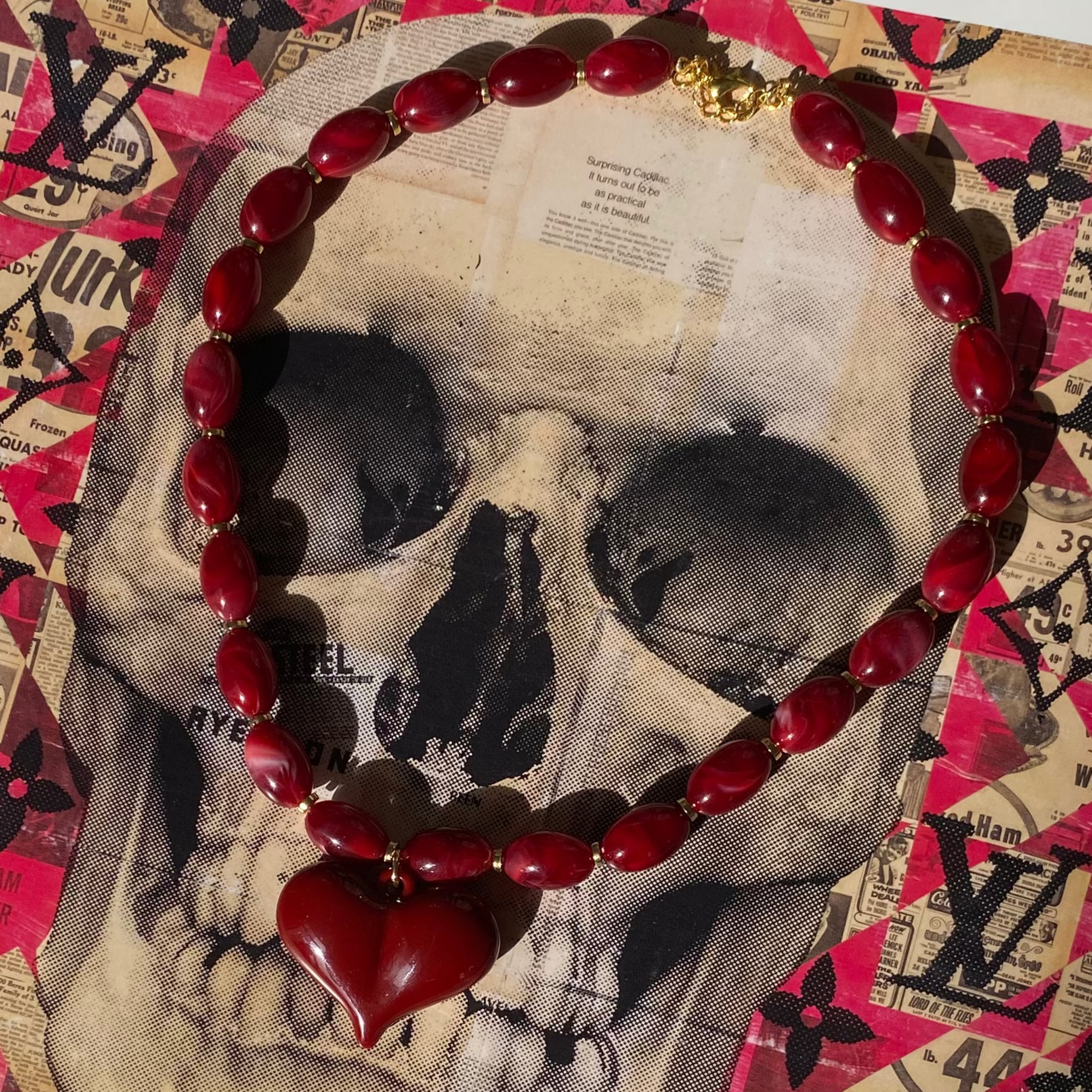 Gemelli Roxie Red Beaded Necklace with Heart Charm