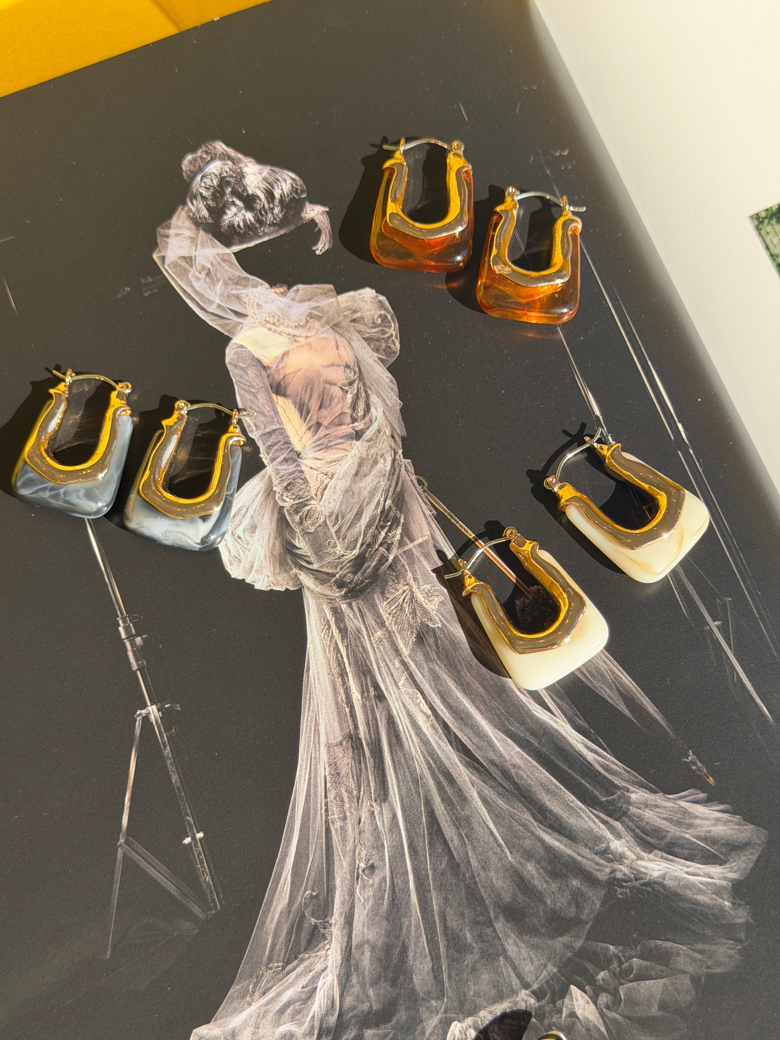 Resin Metal Rectangle Earring