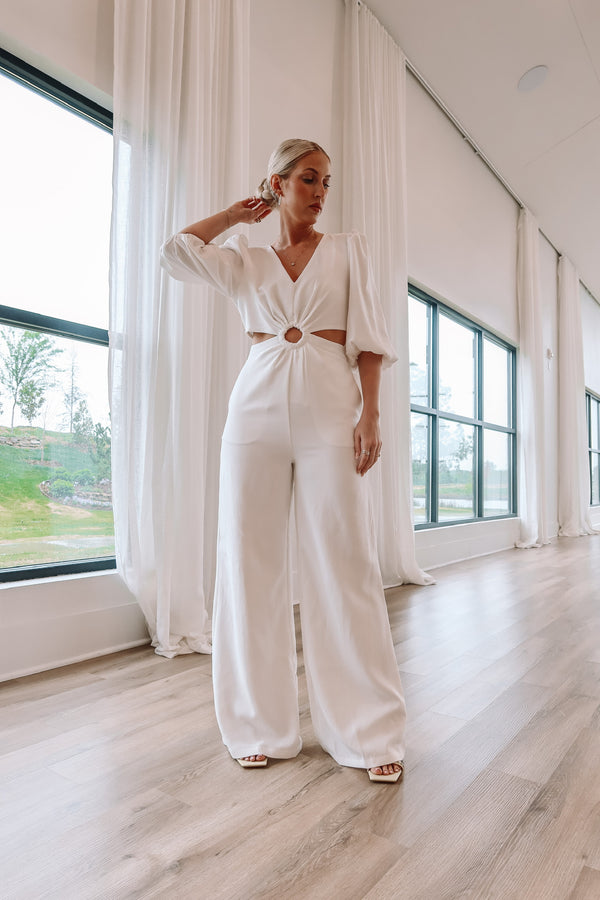 Bring It Back Jumpsuit - White