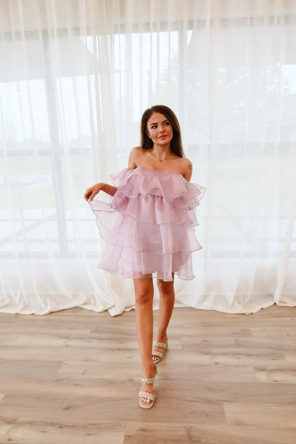 Flirty Frills Mini Dress - Dusty Lilac