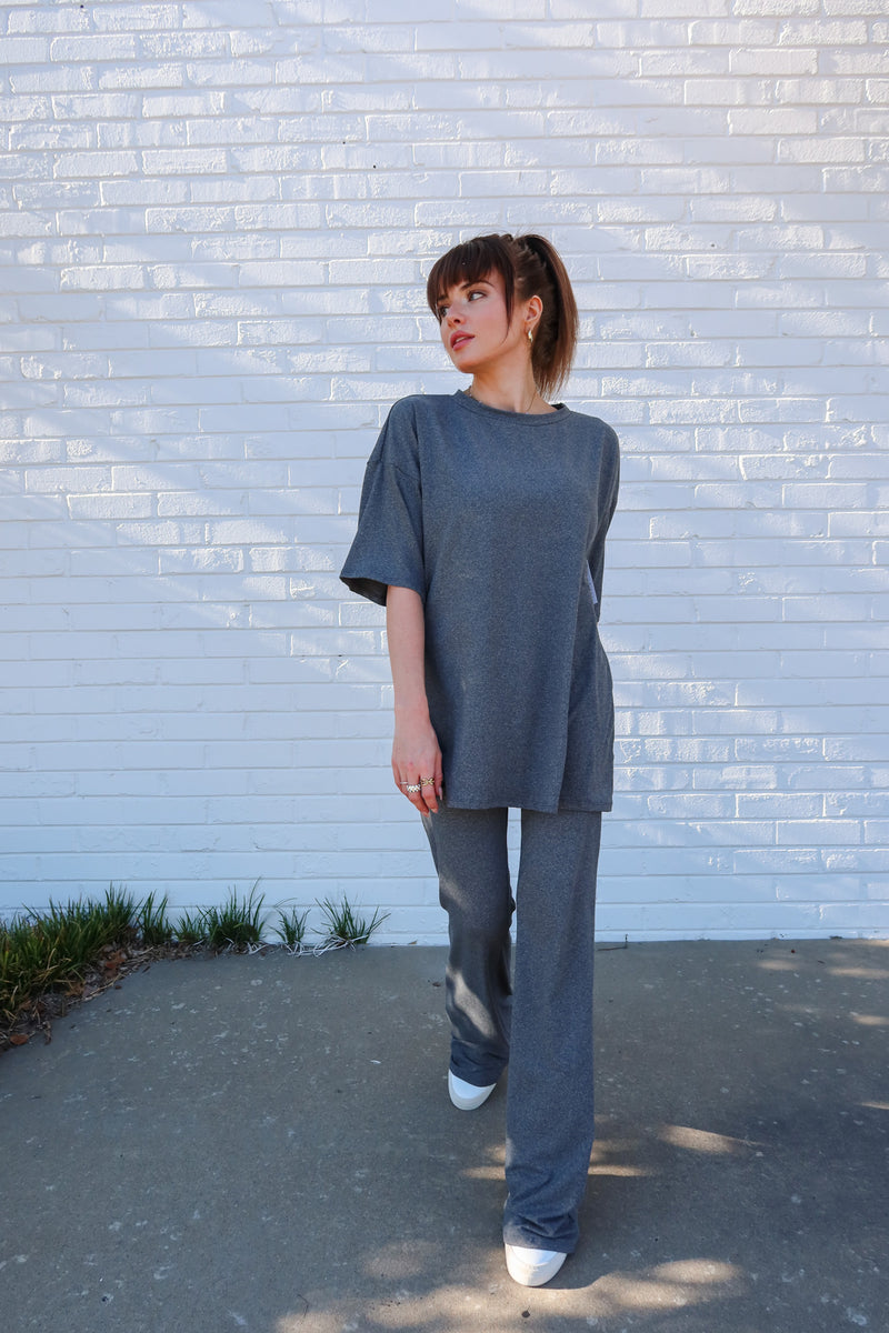 Basic Oversized Tee Set - Heather Gray