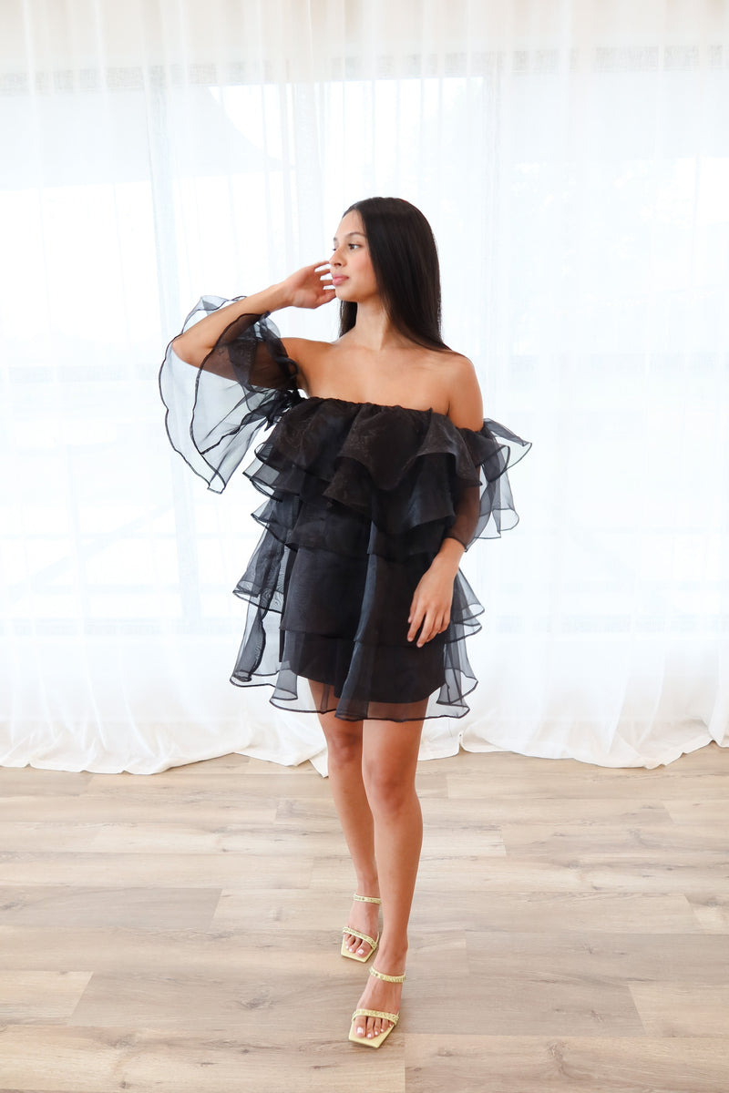 Flirty Frills Mini Dress - Black