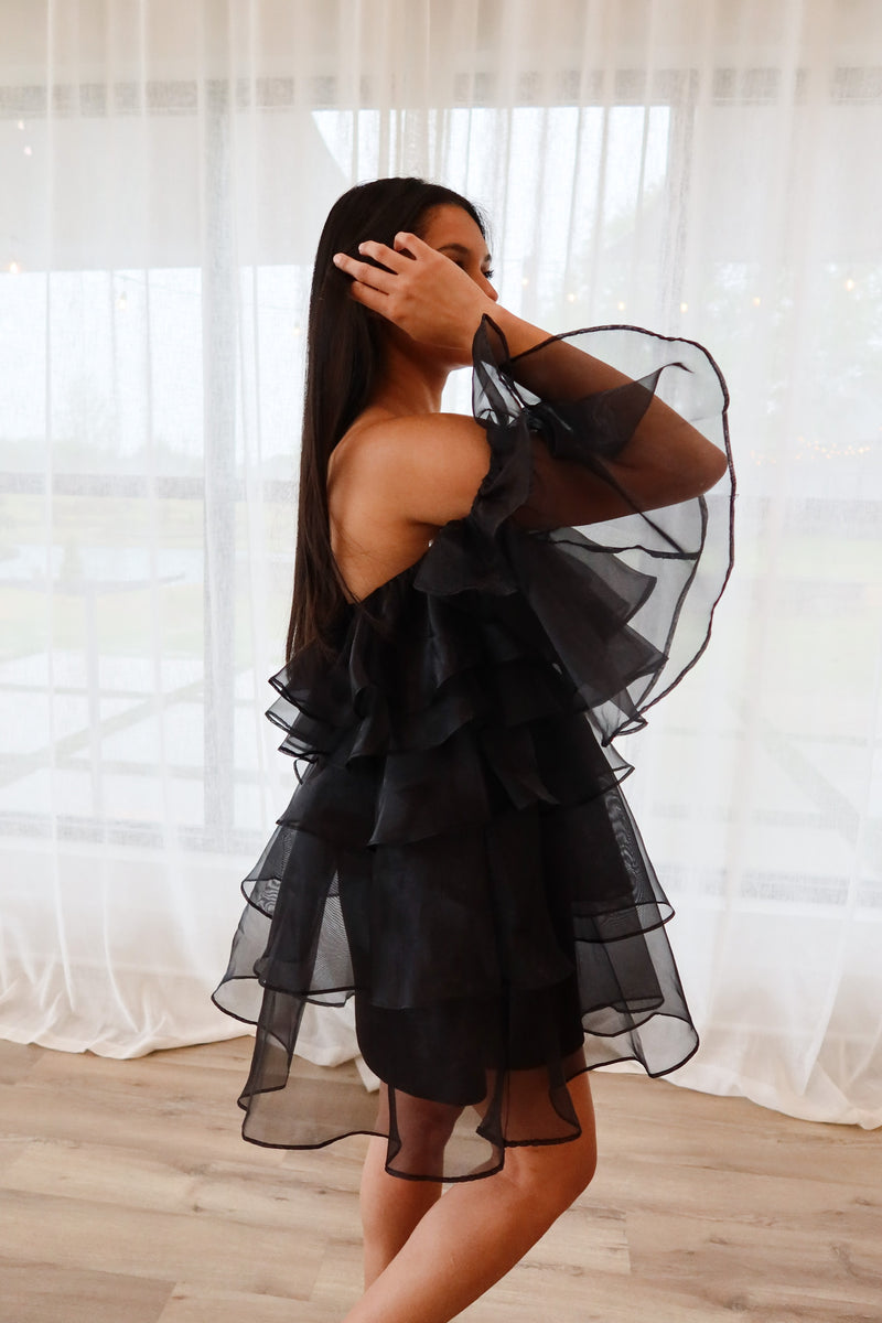 Flirty Frills Mini Dress - Black