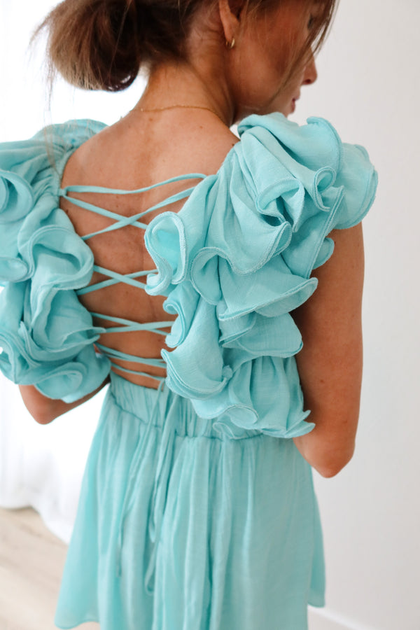 Ruffle Back Dress - Blue