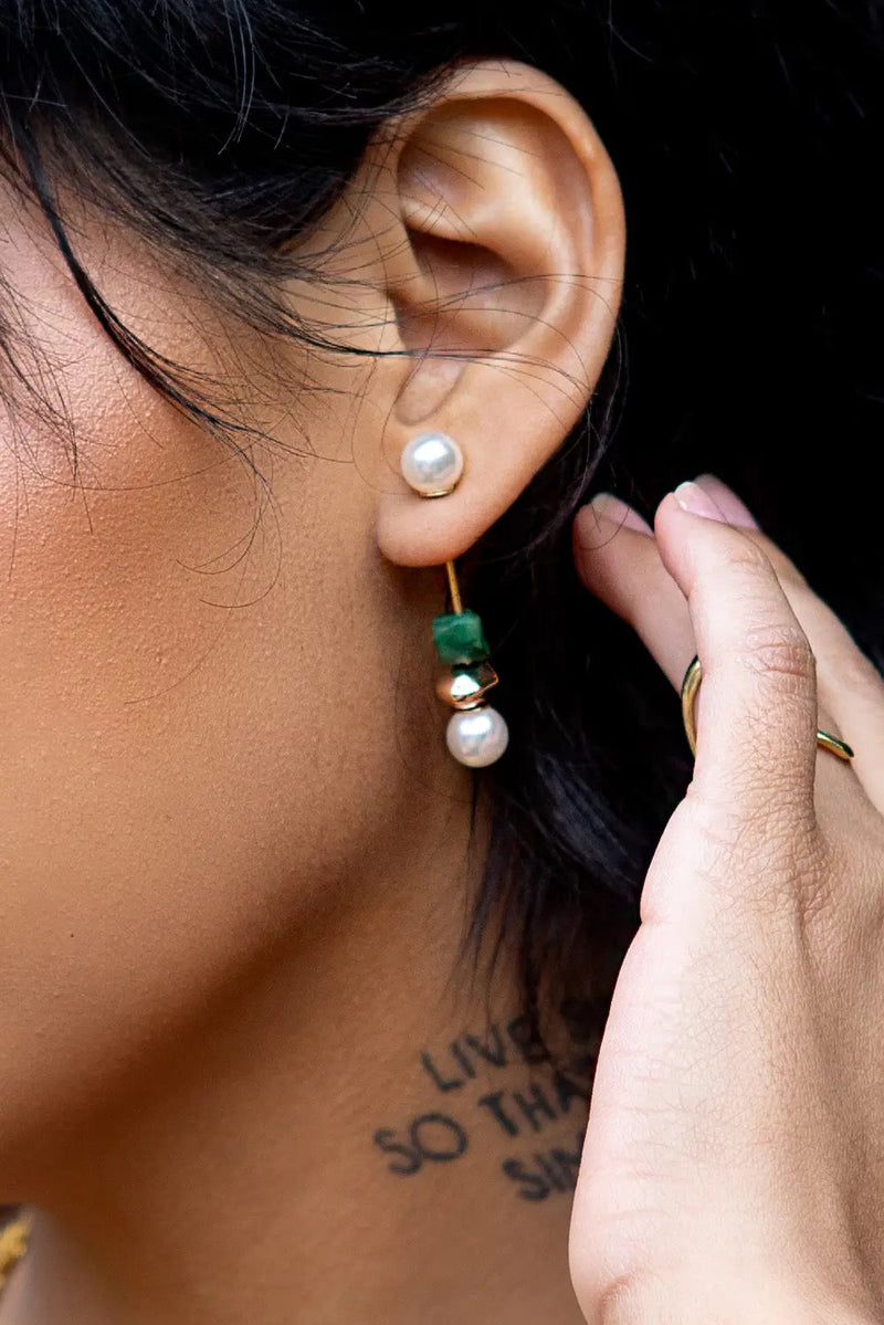 Peter + June Twice Pearled Bar Earring