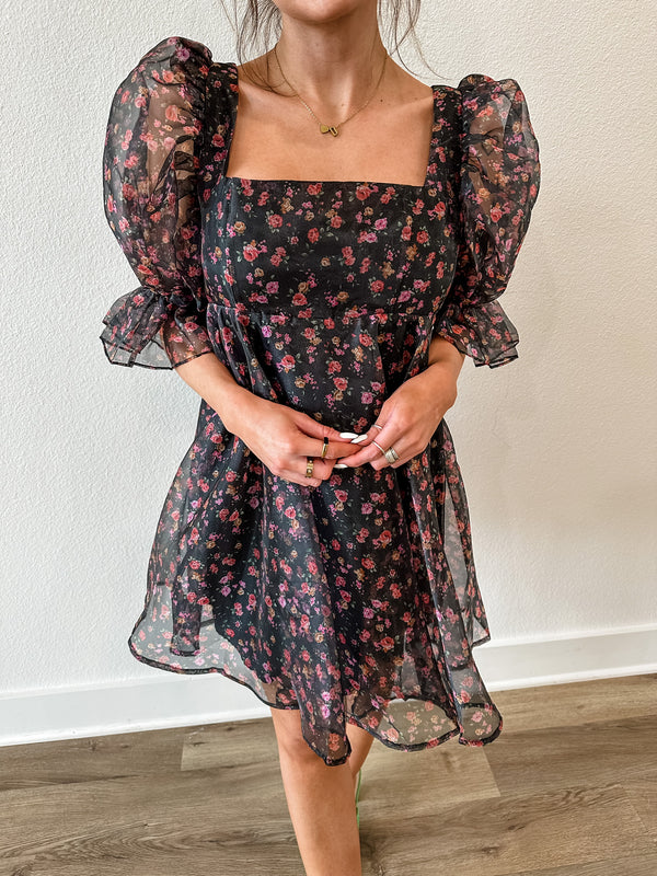 Buddylove Betsy Puff Sleeve Babydoll Dress - Floral Fantasy