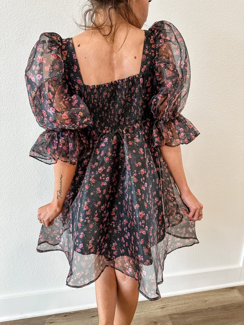 Buddylove Betsy Puff Sleeve Babydoll Dress - Floral Fantasy