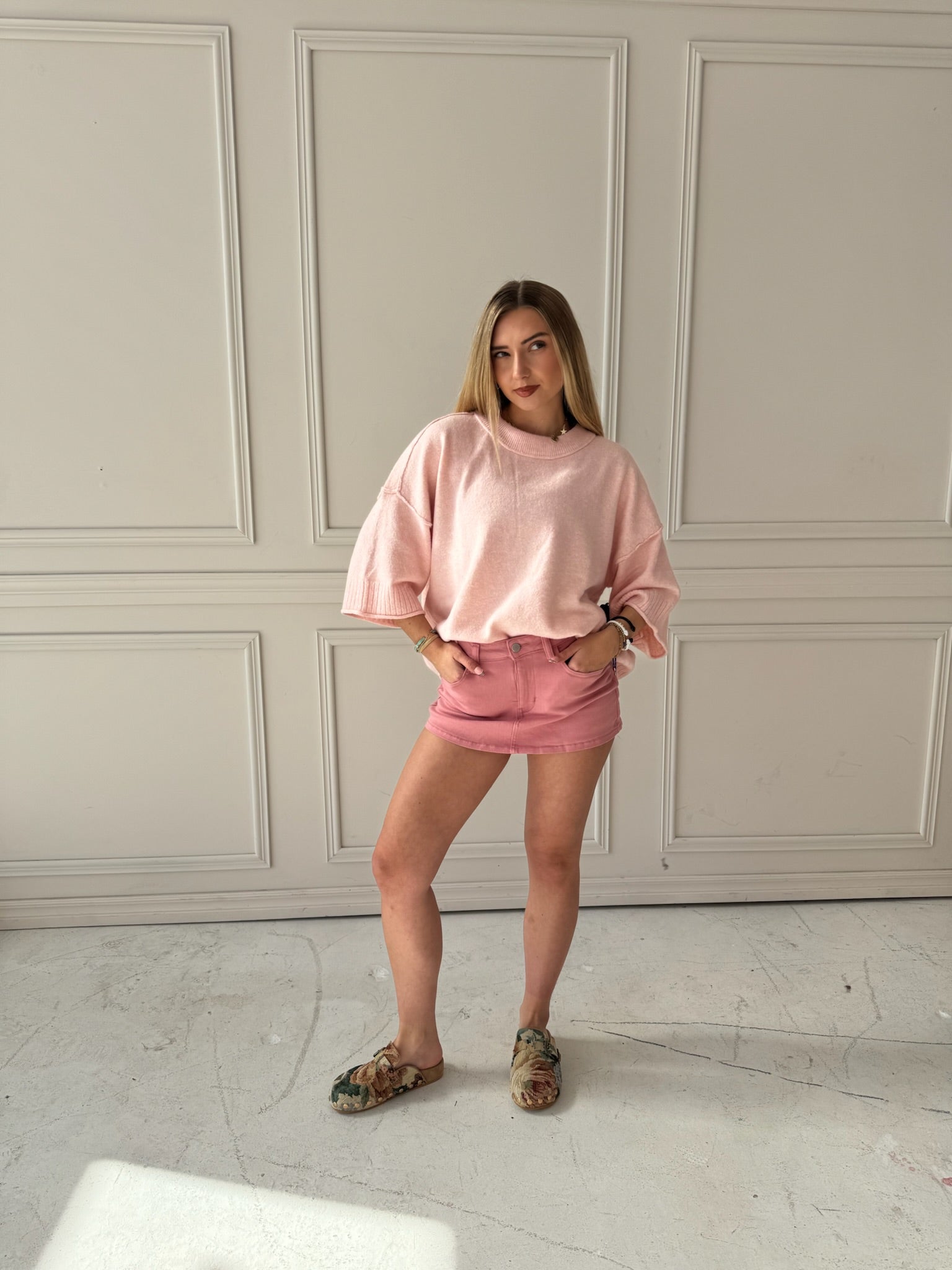 Washed Pink Denim Skort