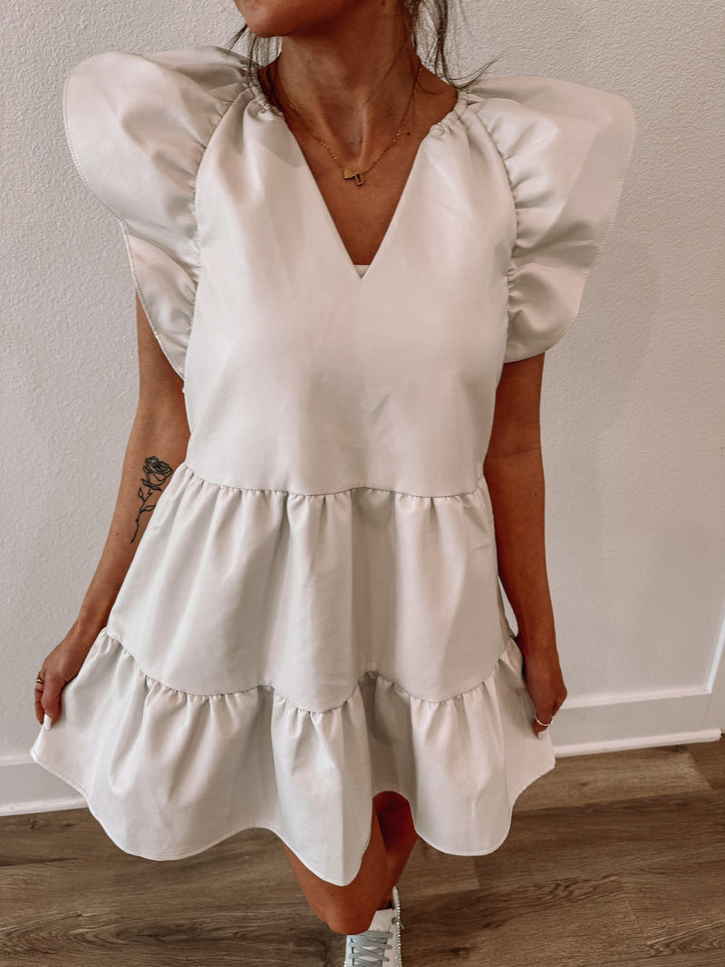 Buddylove Ronnie Ruffle Sleeve Short Dress - Powder