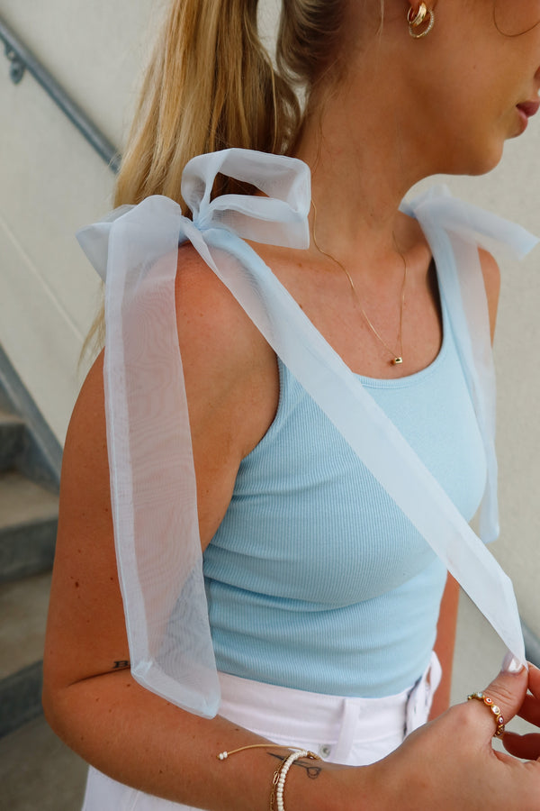 Organza Strap Bodysuit - Light Blue