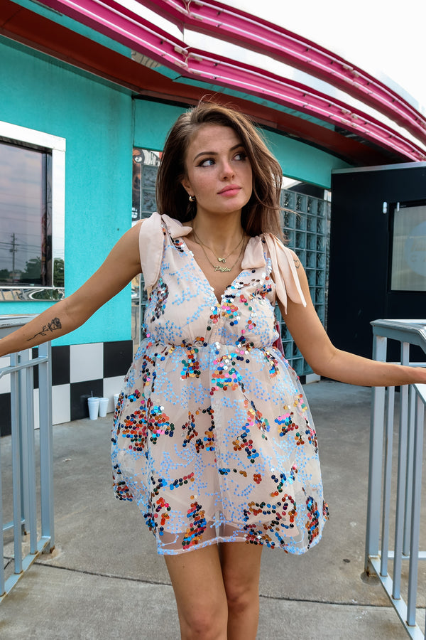 Buddylove Melanie Tie Shoulder Sequin Dress - Fireworks