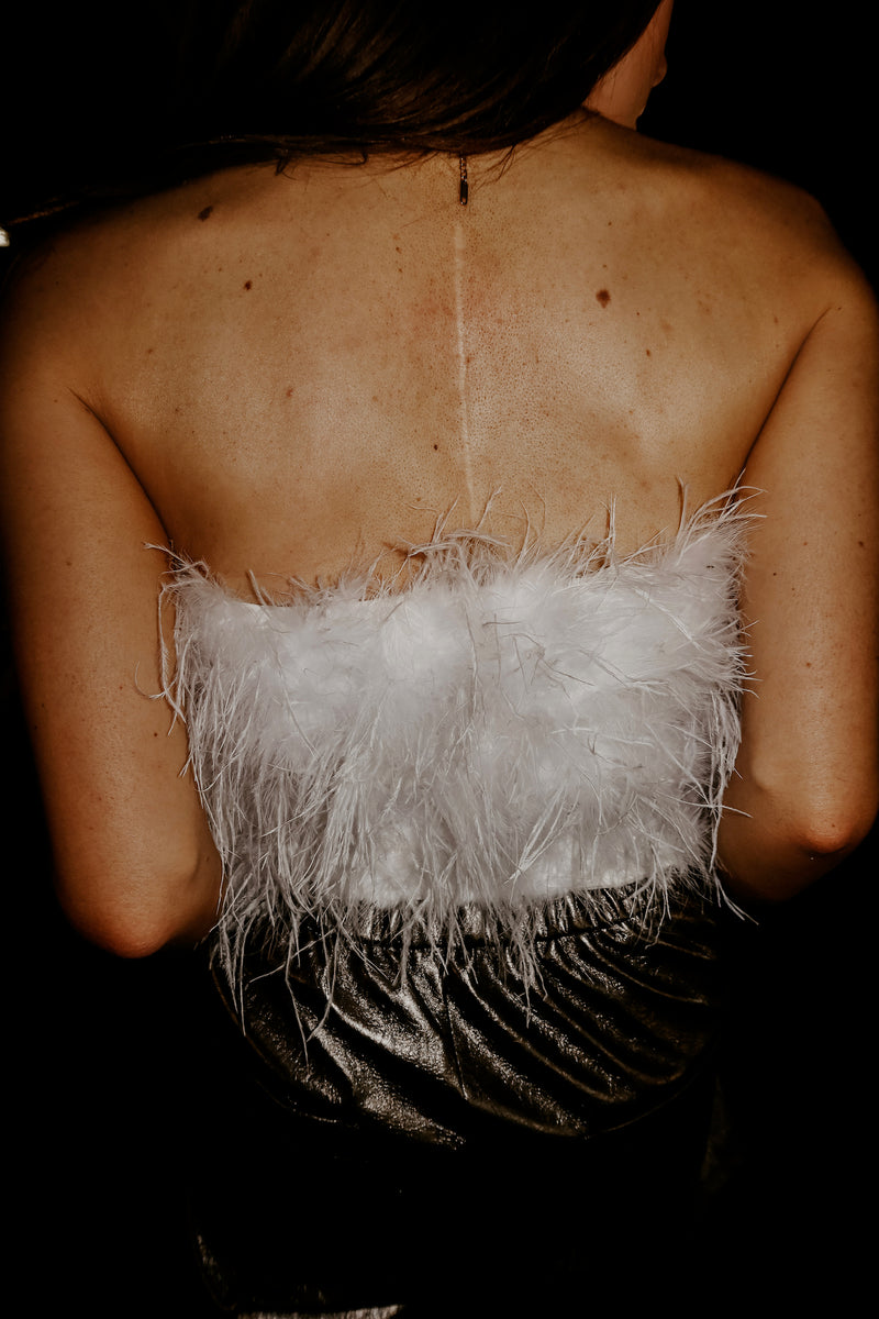 Buddylove Fancy Strapless Feather Crop Top - White