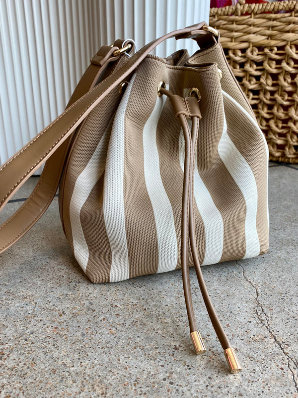 Isla Tan Stripe Bucket Bag