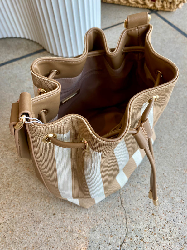 Isla Tan Stripe Bucket Bag