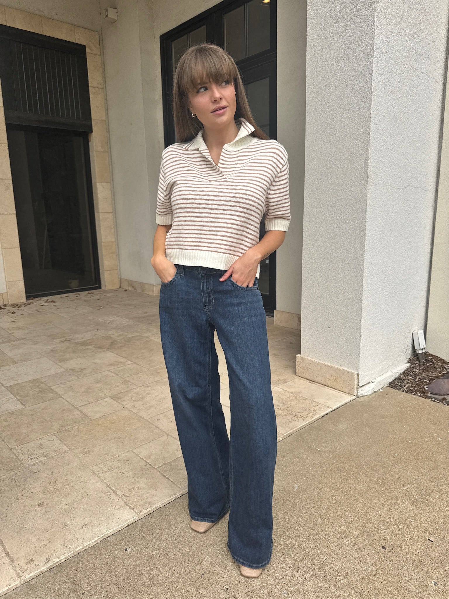 Mid Rise Palazzo Jeans - Dark