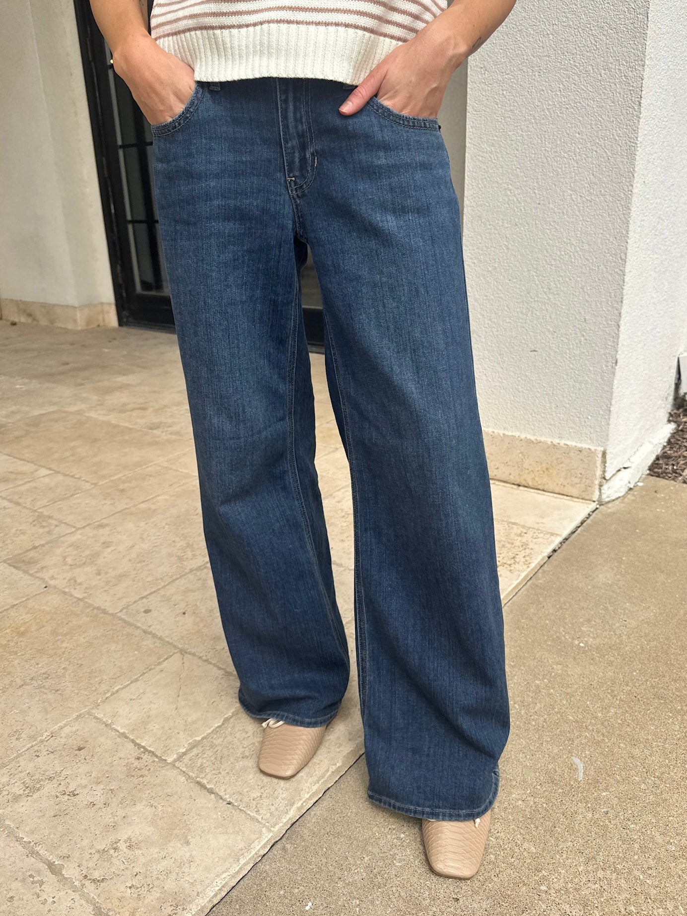 Mid Rise Palazzo Jeans - Dark