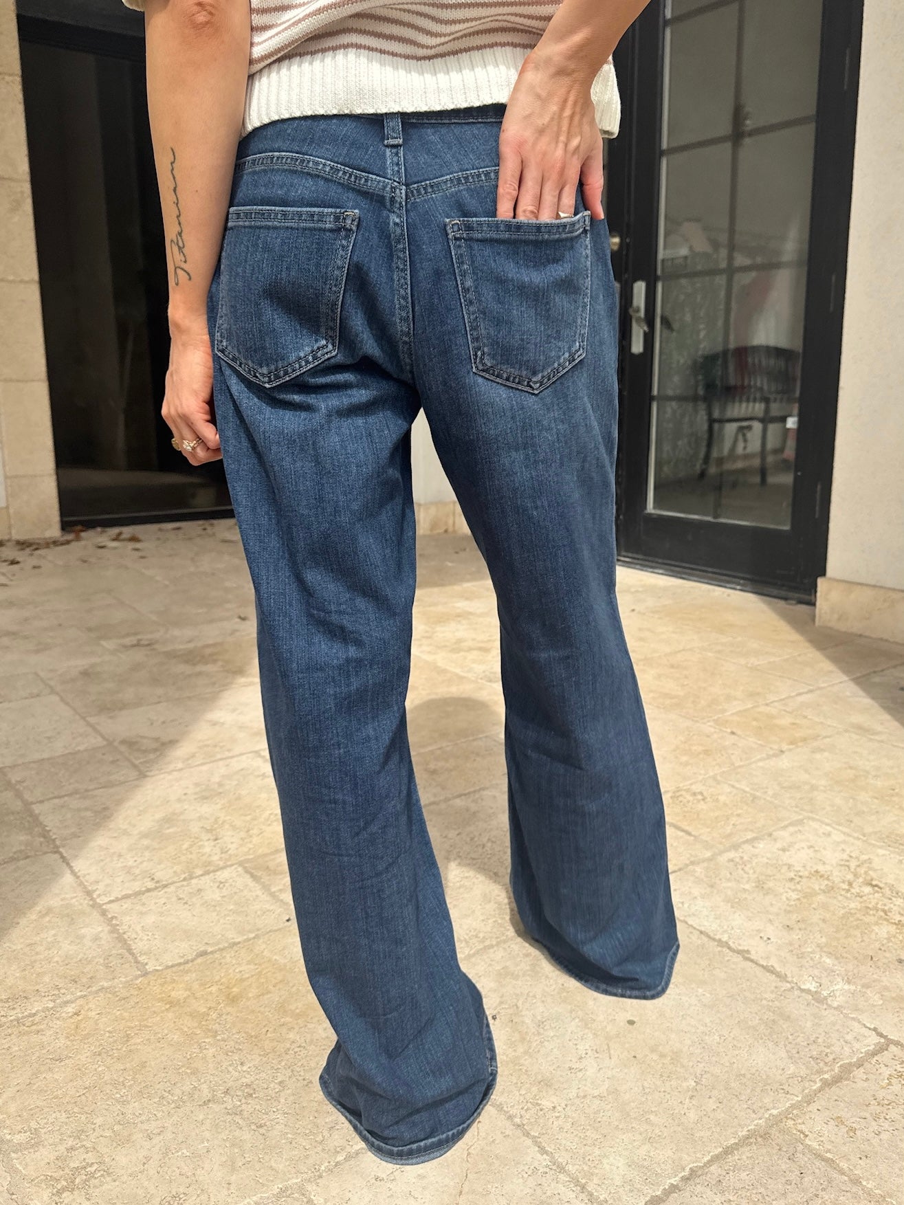Mid Rise Palazzo Jeans - Dark