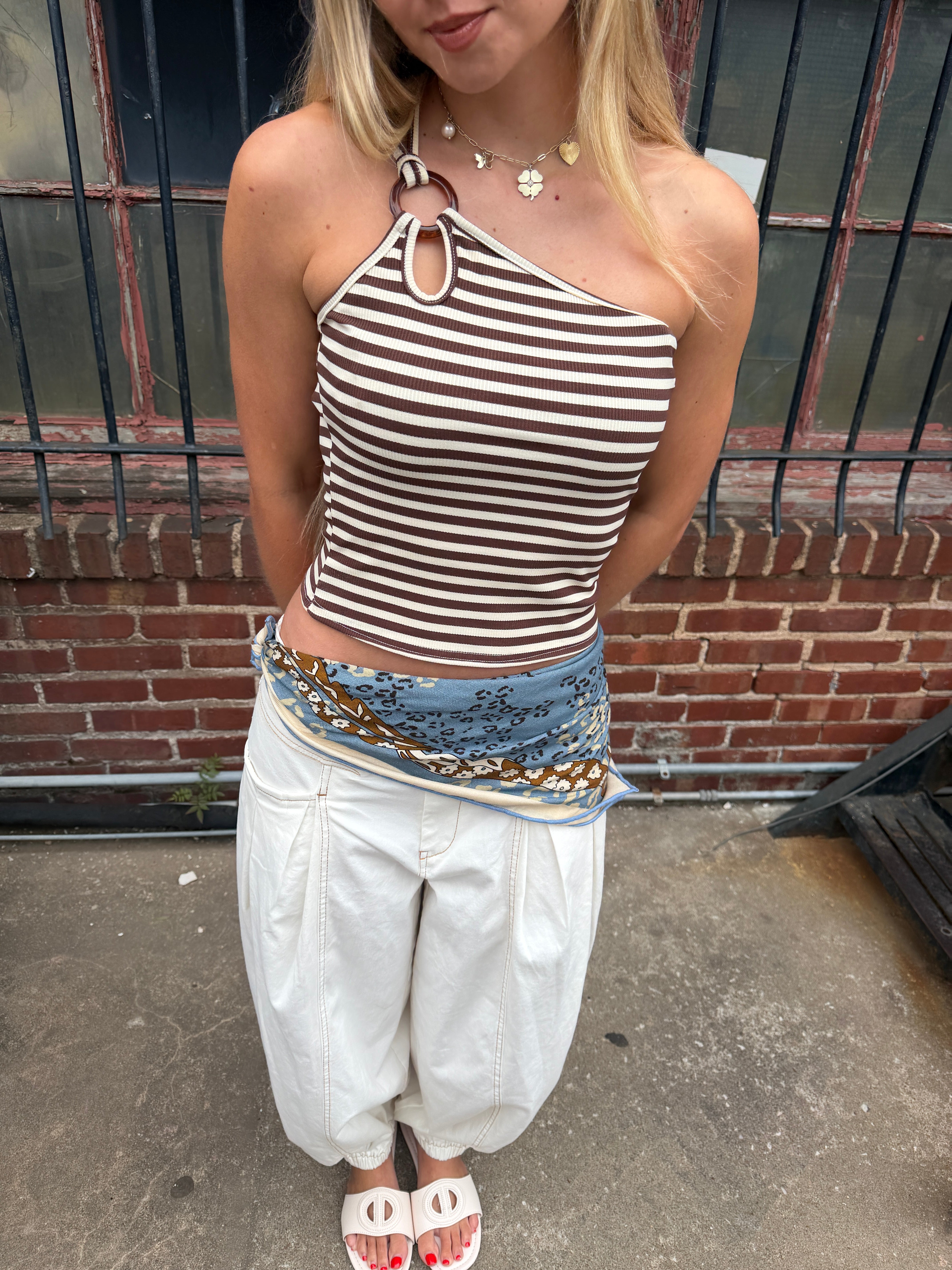 Francie Striped One Shoulder Tank